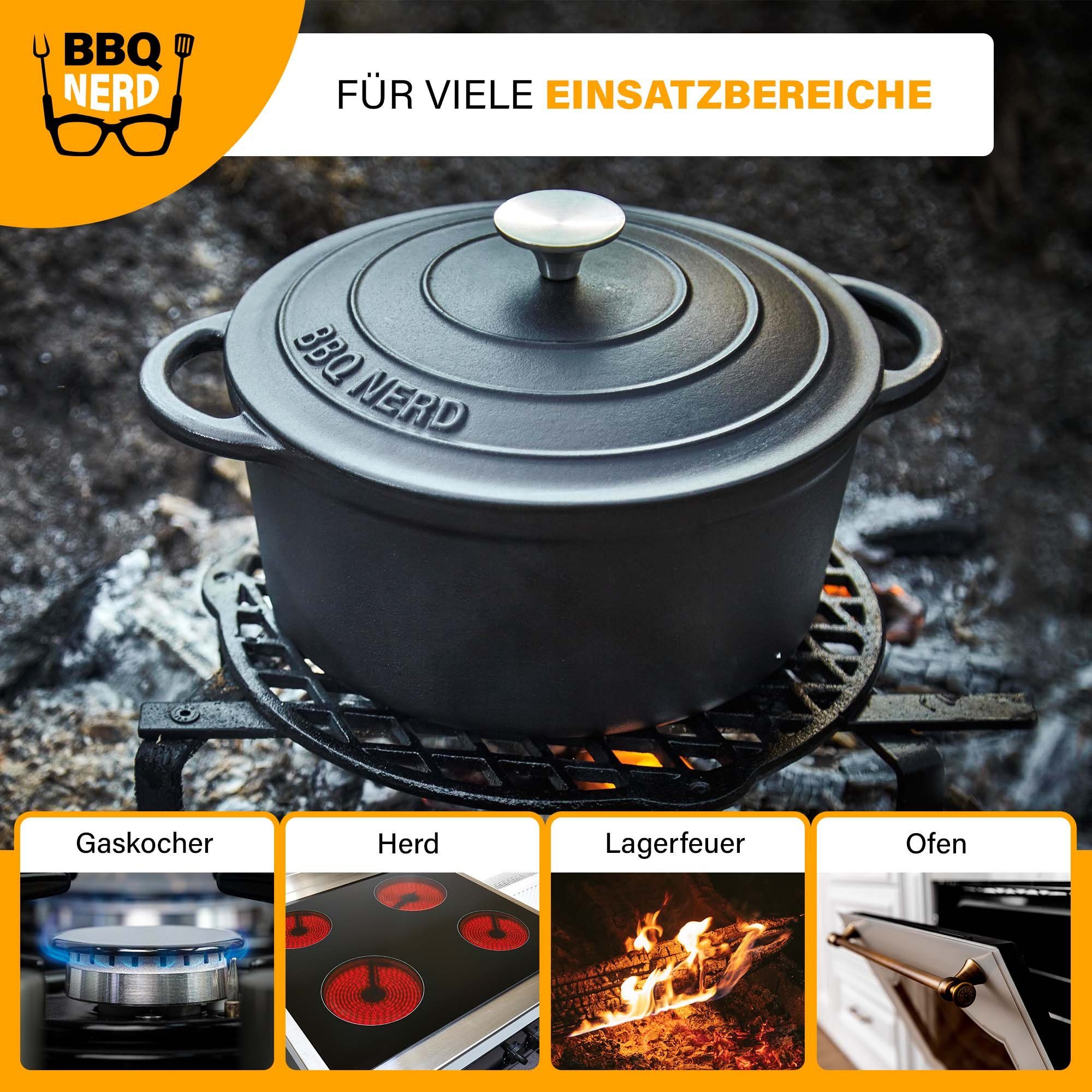 BBQ Nerd Bräter, Gusseisen, Bräter Deckel Bratentopf Kochtopf Gusseisentopf