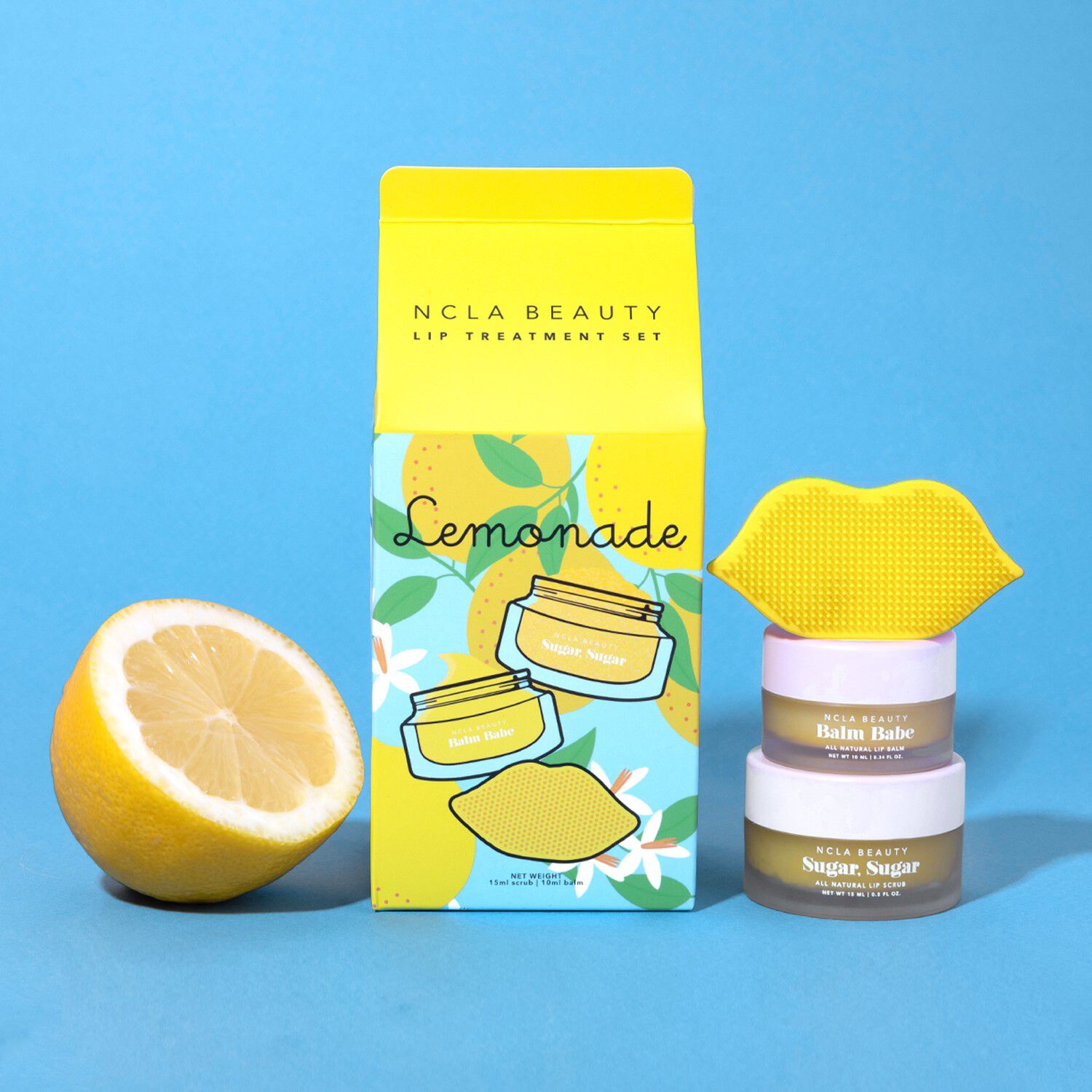 NCLA Beauty Lemonade Lip Care Duo + Lip Scrubber Exfoliant Lèvres 15ml + Baume Lèvres 10ml + Scrubber Lèvres