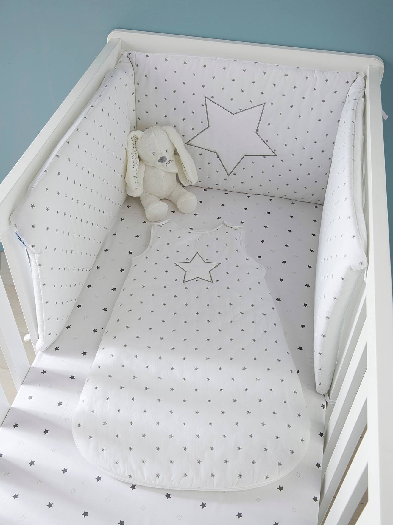 Vertbaudet Ärmelloser Baby Schlafsack STERNENREGEN Oeko Tex - weiß bedruckt