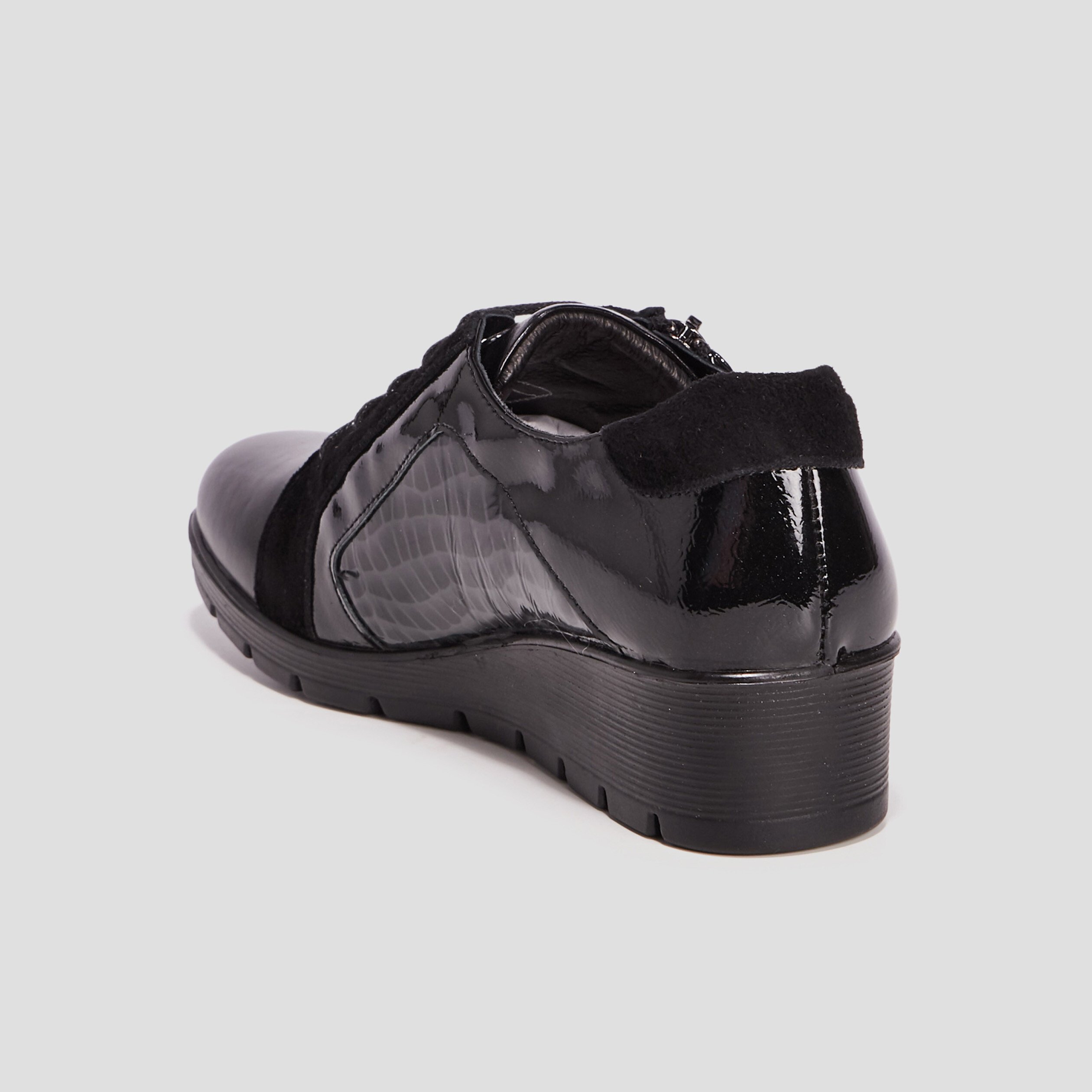 Derbies en cuir compensées pied large noir femme | La Halle
