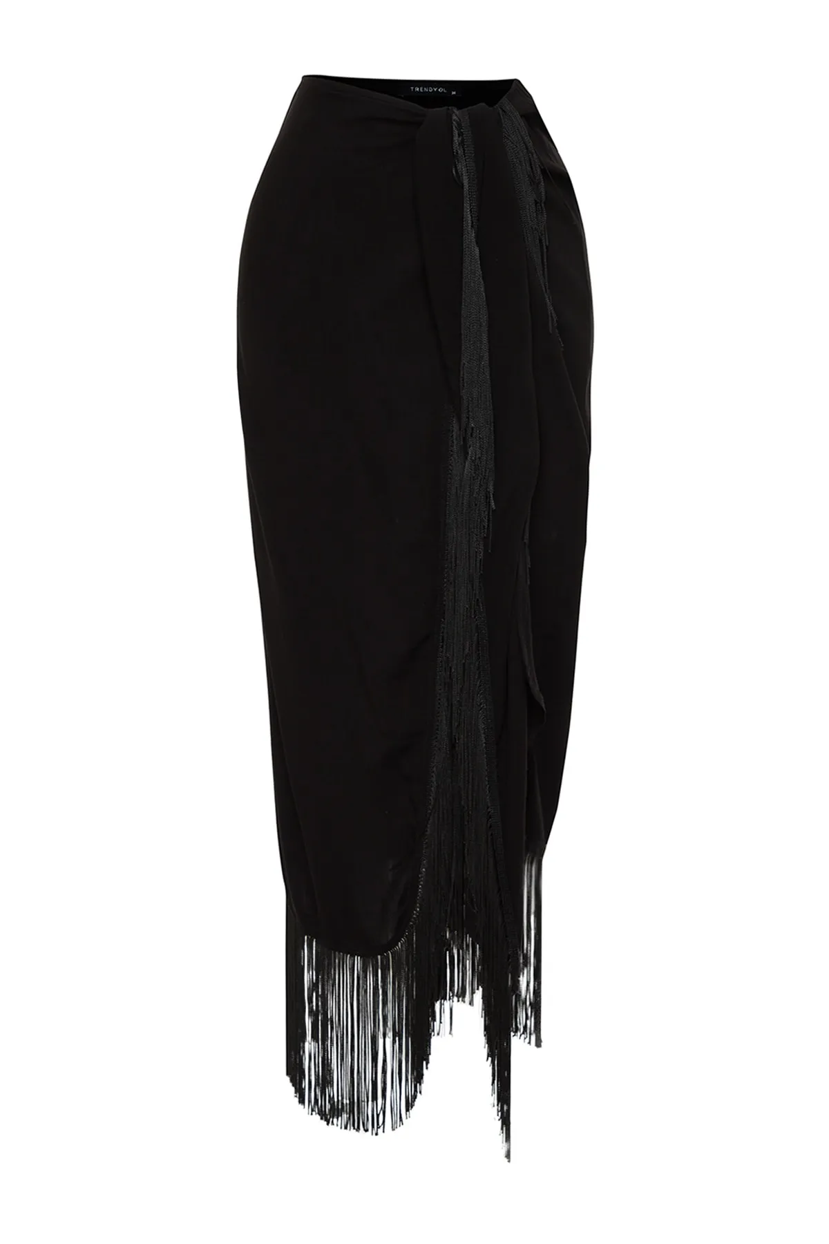 Trendyol Collection  Schwarzer Maxirock mit gewebten Quasten TBESS20ET0358