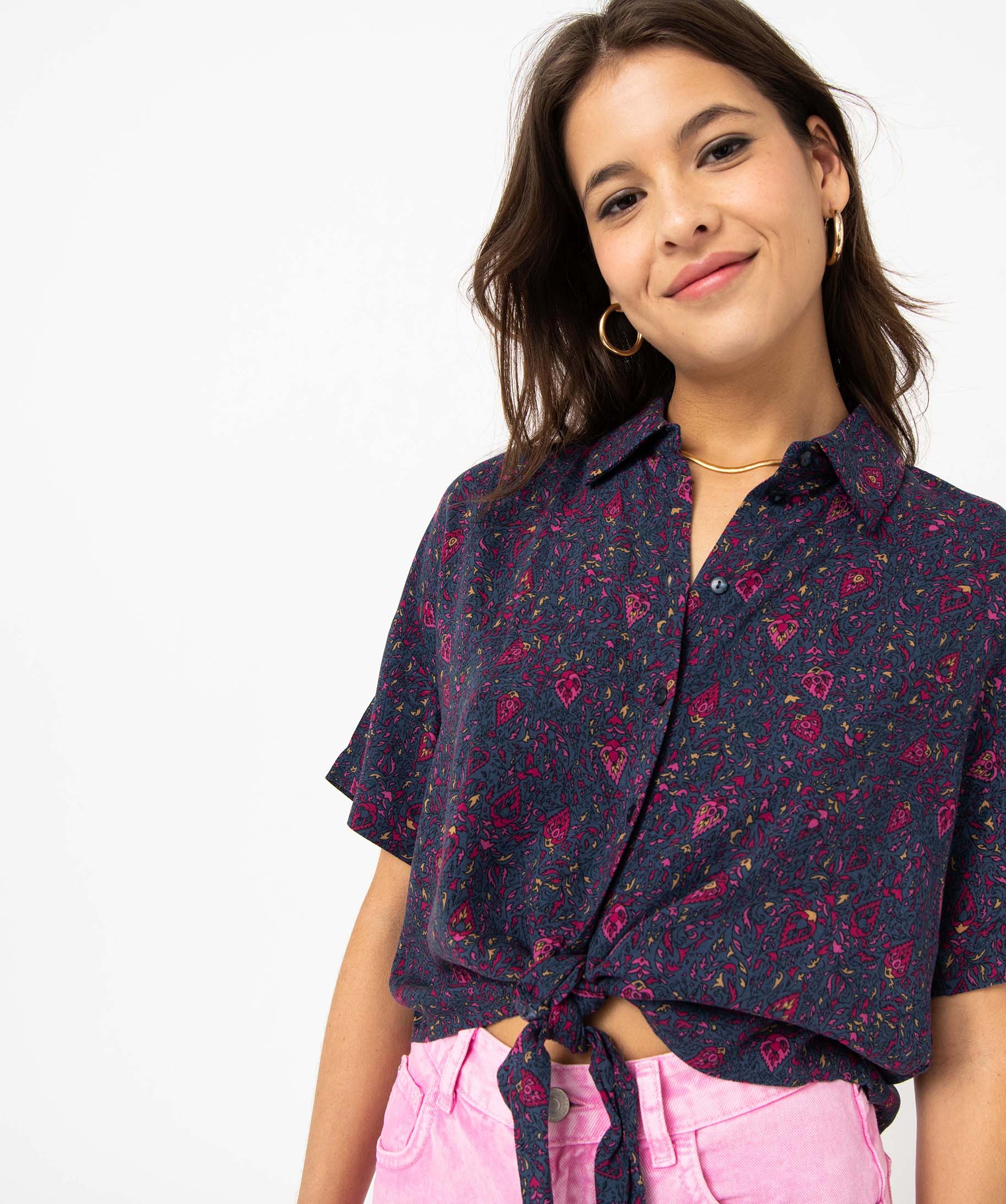 Chemise courte imprimée nouée dans le bas femme imprime | GEMO