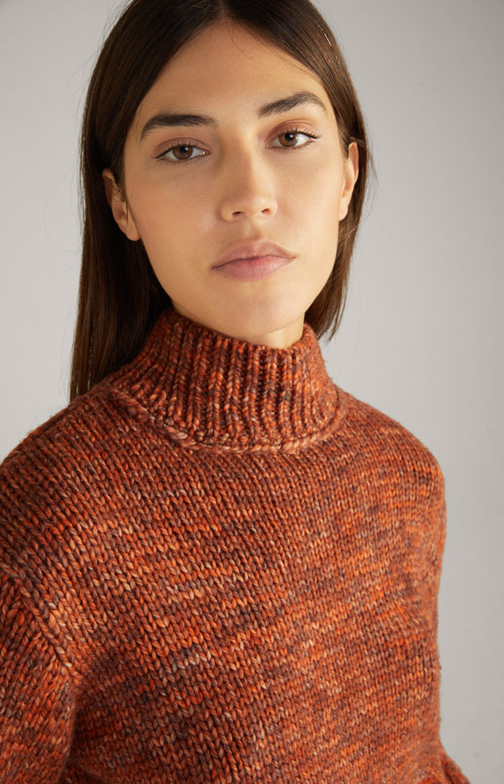 Schurwoll-Strickpullover Orange meliert
