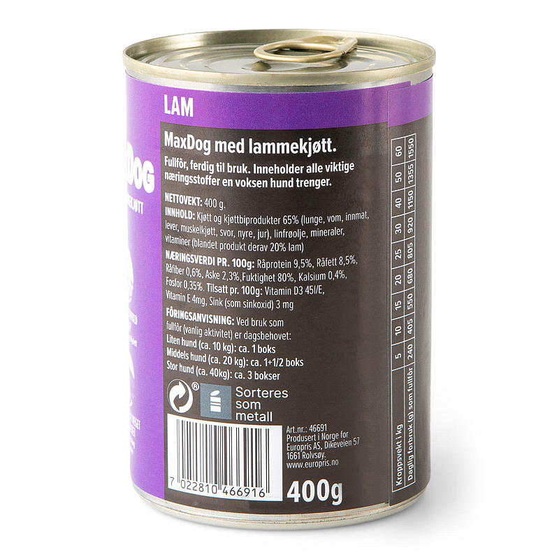 MaxDog Hundemat 400 g lam MaxDog