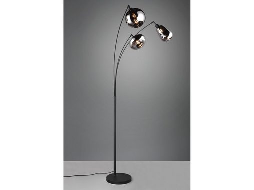 meineWunschleuchte LED Stehlampe, Dimmfunktion, LED wechselbar, Warmweiß, große Designer Leselampe dimmbar, schwarz, Kugel Rauchglas Höhe 200cm