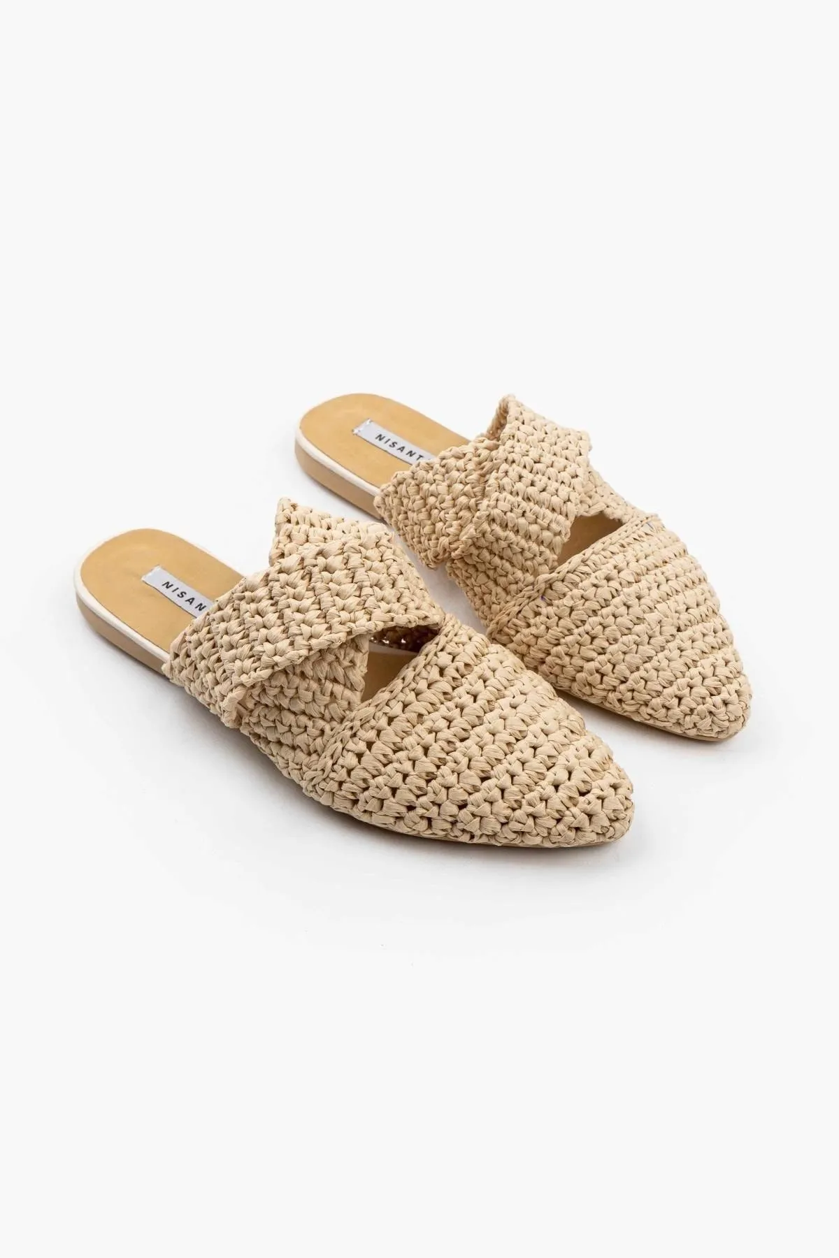 NİŞANTAŞI SHOES  Laila Beige Damen-Hausschuhe mit gestricktem Kreuzriemendetail