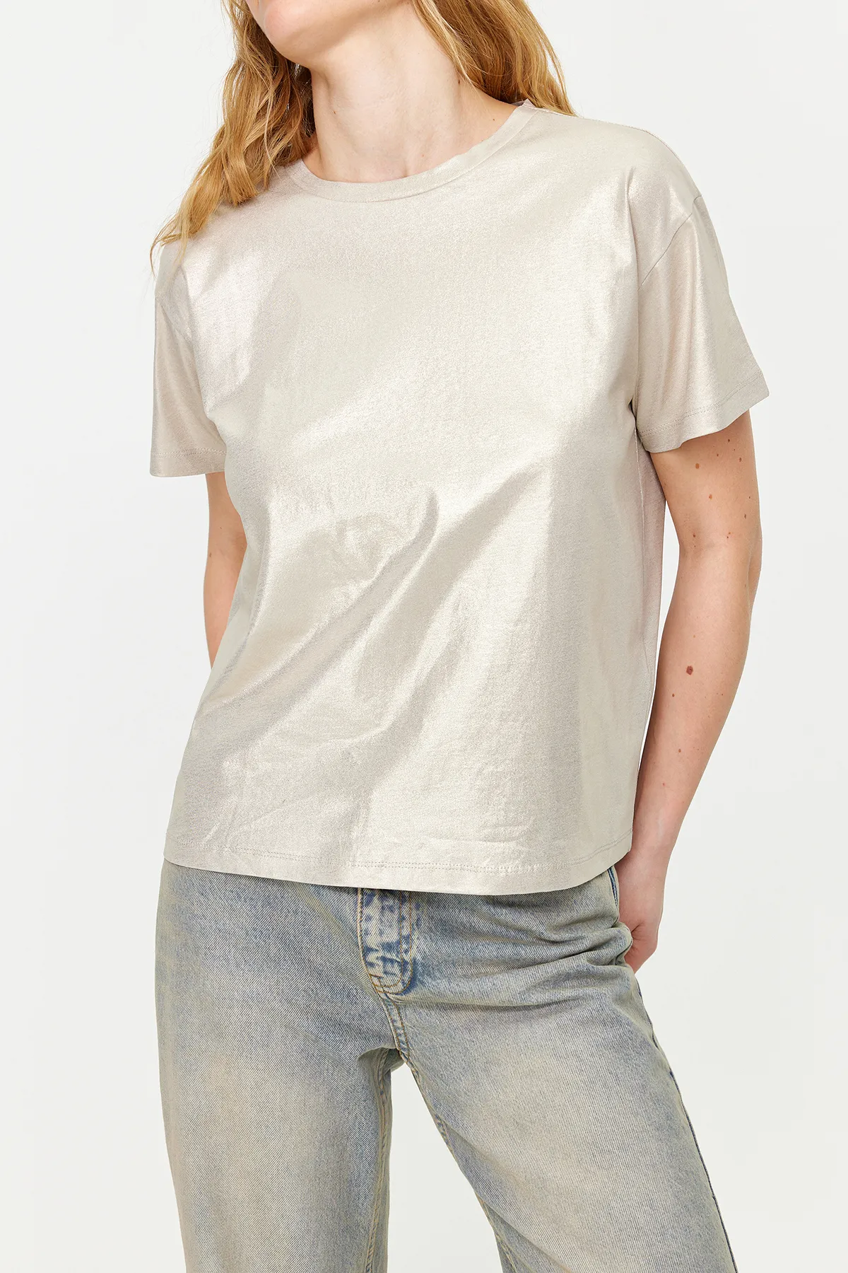 Trendyol Collection  Strickbluse mit Blattgolddruck, reguläres/normales Muster TWOSS24BZ00097