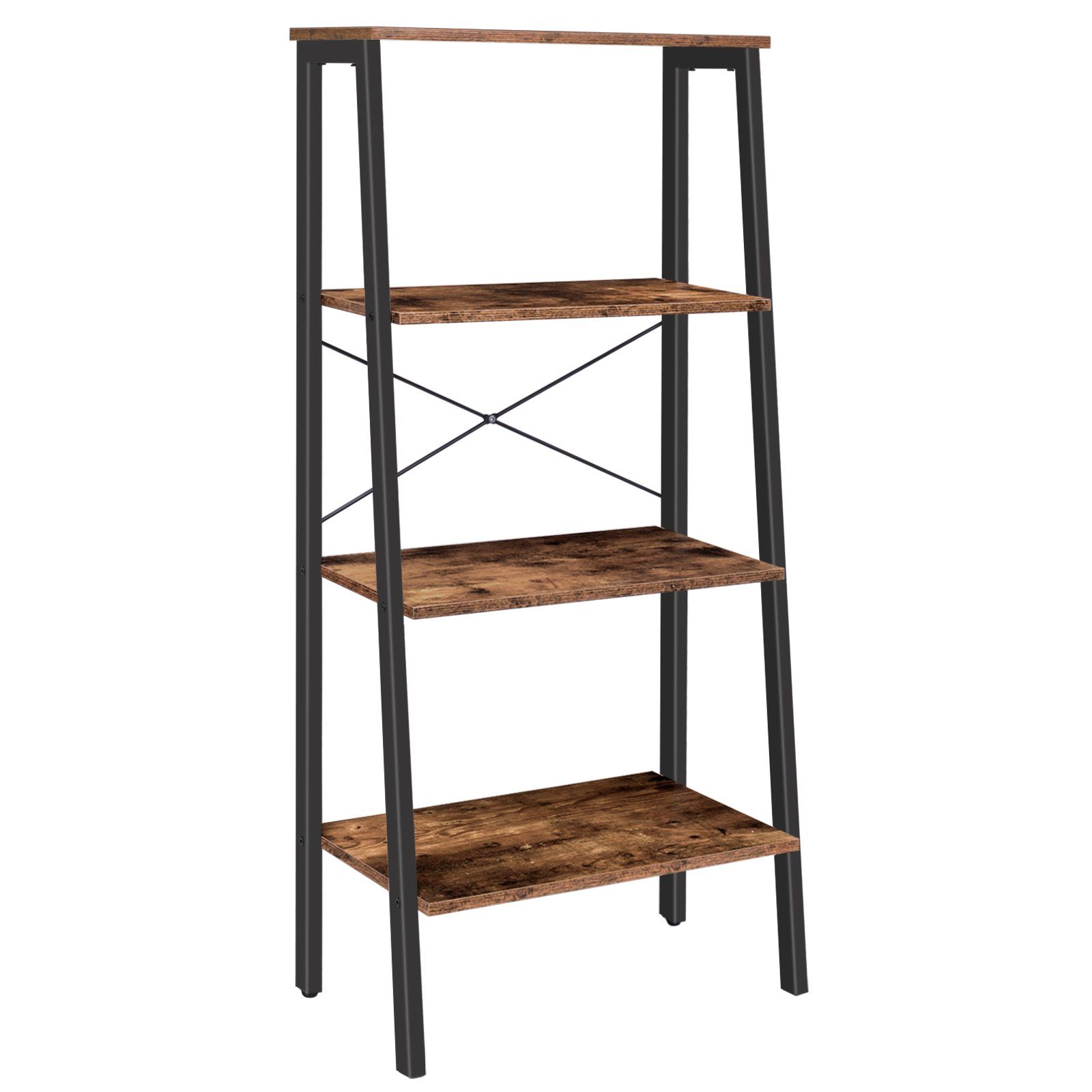 BERLINLODGE® Bücherregal Bronx, Leiterregal Standregal vintage-braun industry-style, für Wohnzimmer, Büro, Schlafzimmer, Küche