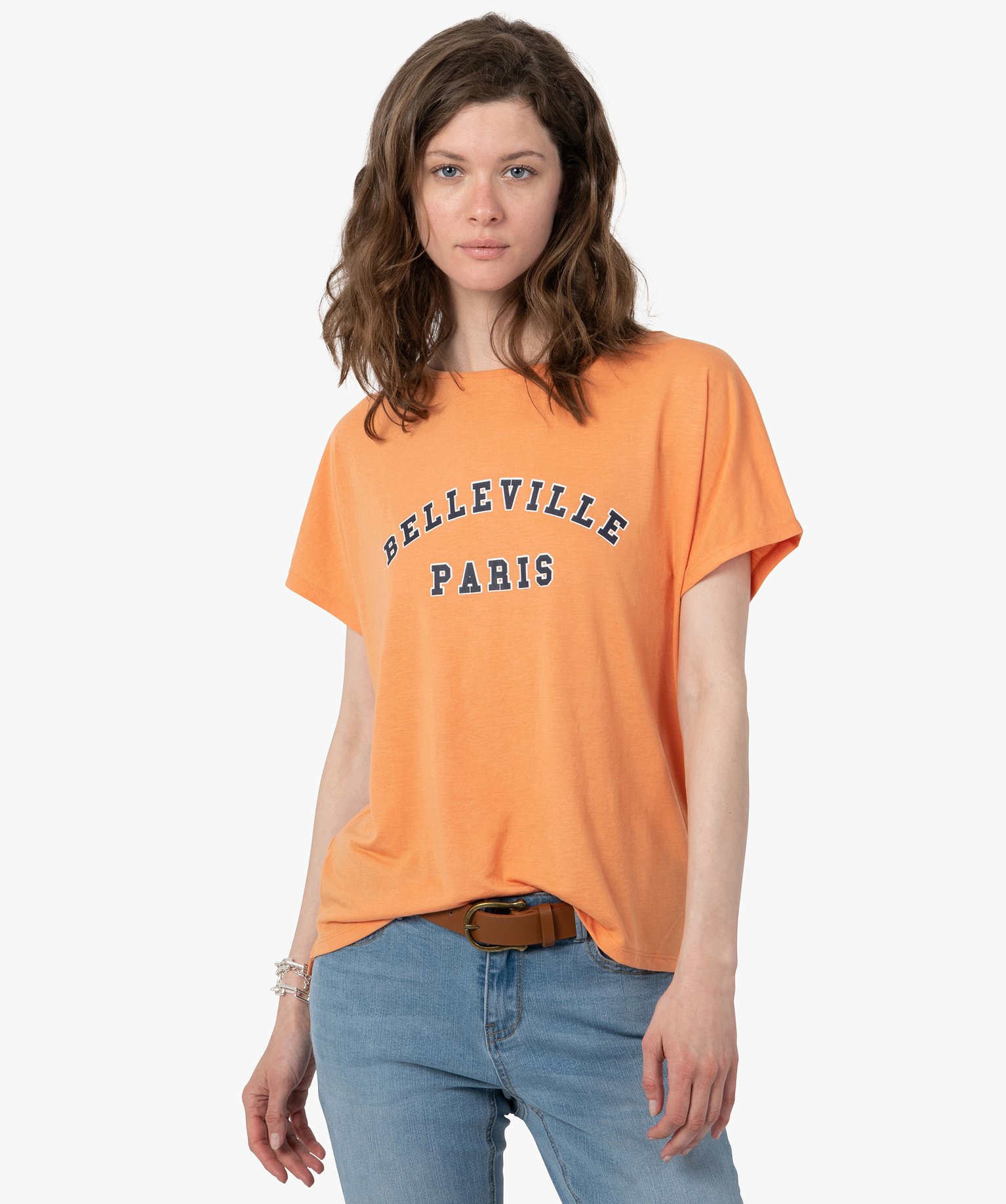 Tee-shirt femme à manches courtes imprimé coupe loose orange | GEMO