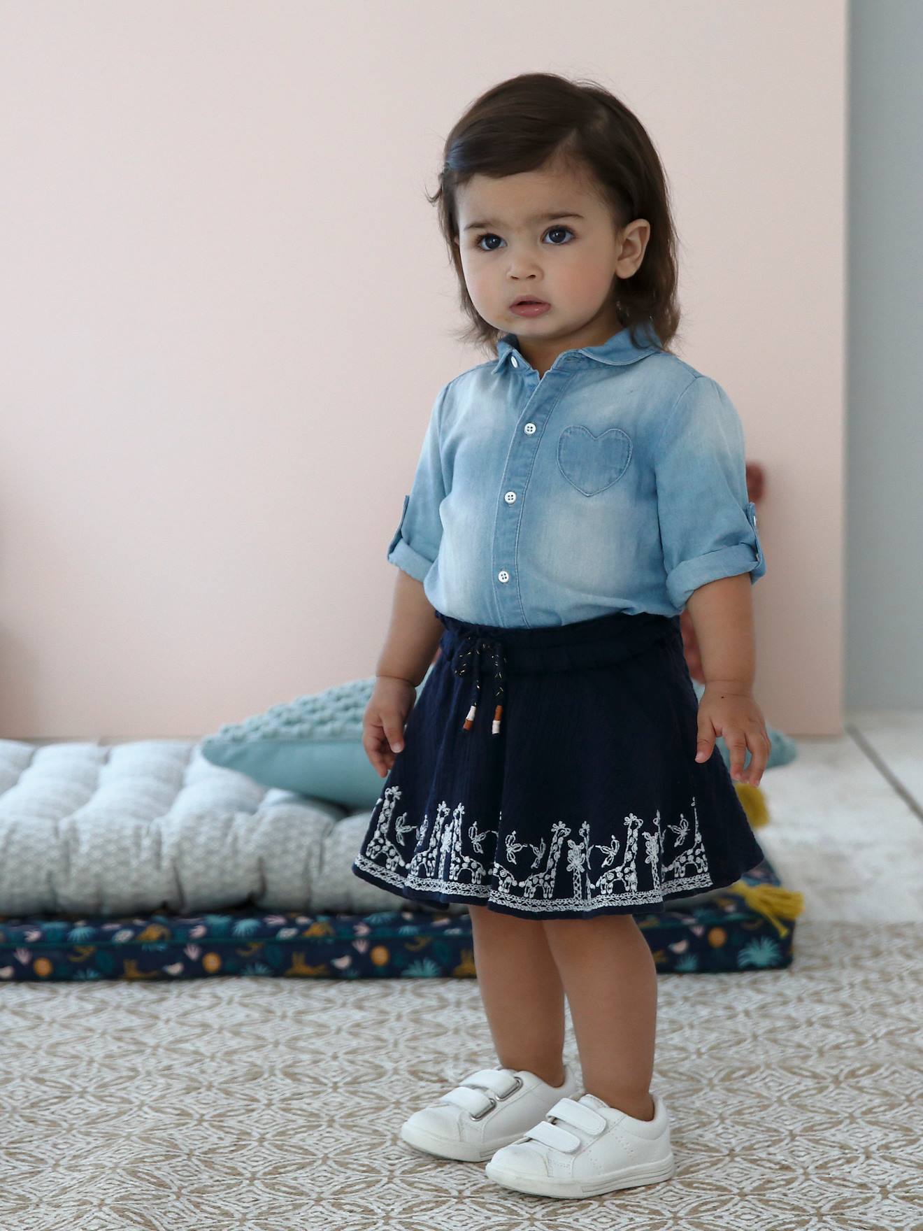 Vertbaudet Mädchen Baby Jeansbluse Oeko-Tex, personalisierbar - bleached
