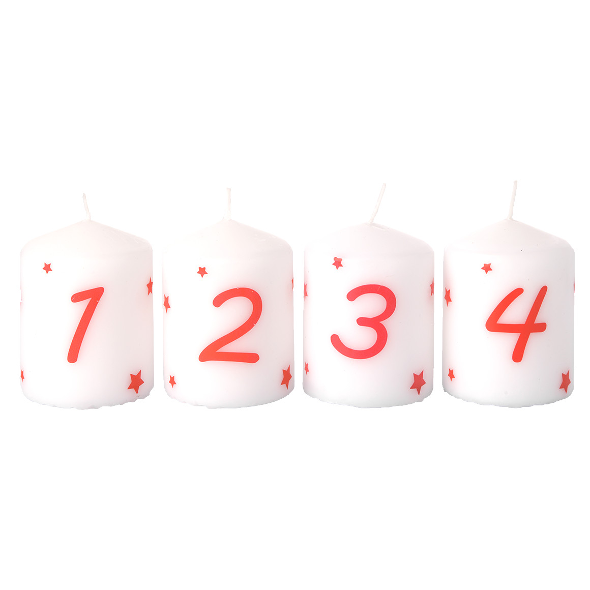 4 Stumpenkerzen mit Zahlen