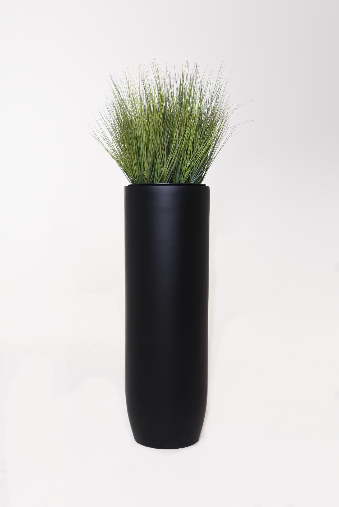 VIVANNO Pflanzkübel Pflanzgefäß Bodenvase SOLERIO Fiberglas Schwarz Matt - 33x100 cm