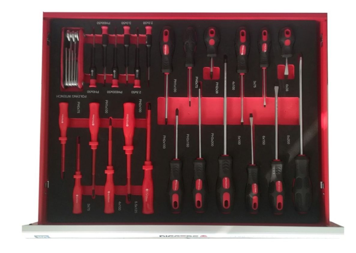 Dulap de scule DIGGERS DIG01 cu 7 sertare, inclusiv set de scule cu 196 de piese