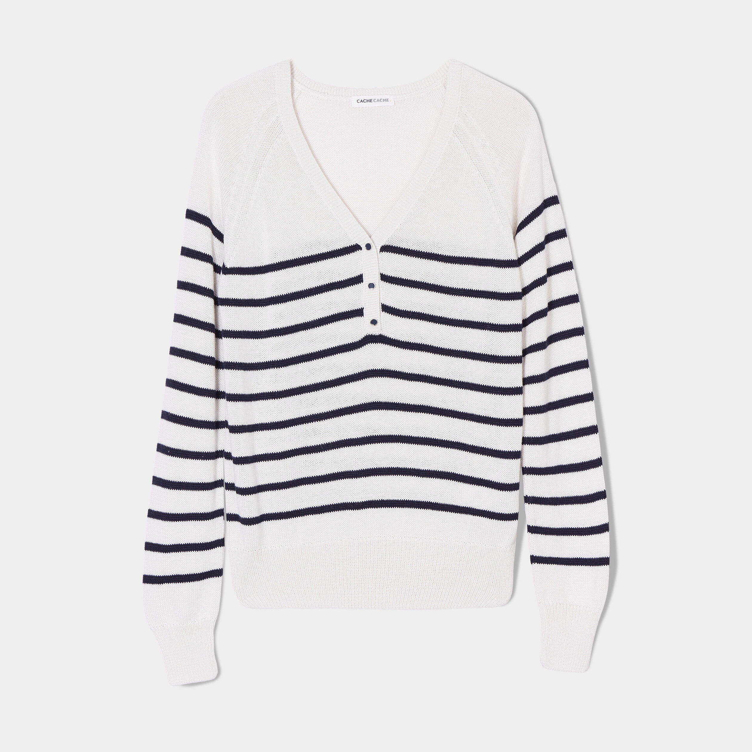 Pull manches longues col en V ecru femme | Cache Cache