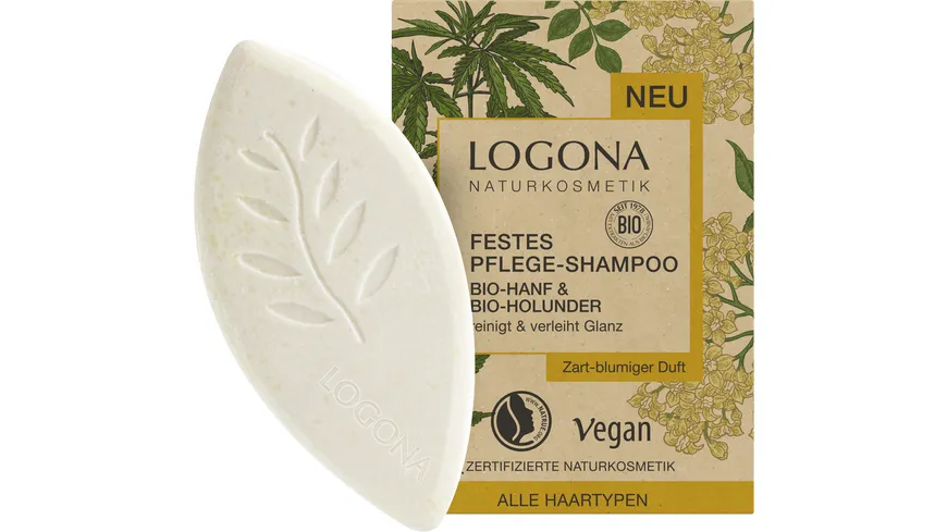 LOGONA Festes Pflege Shampoo Bio-Hanf & Bio-Holunder 60 g