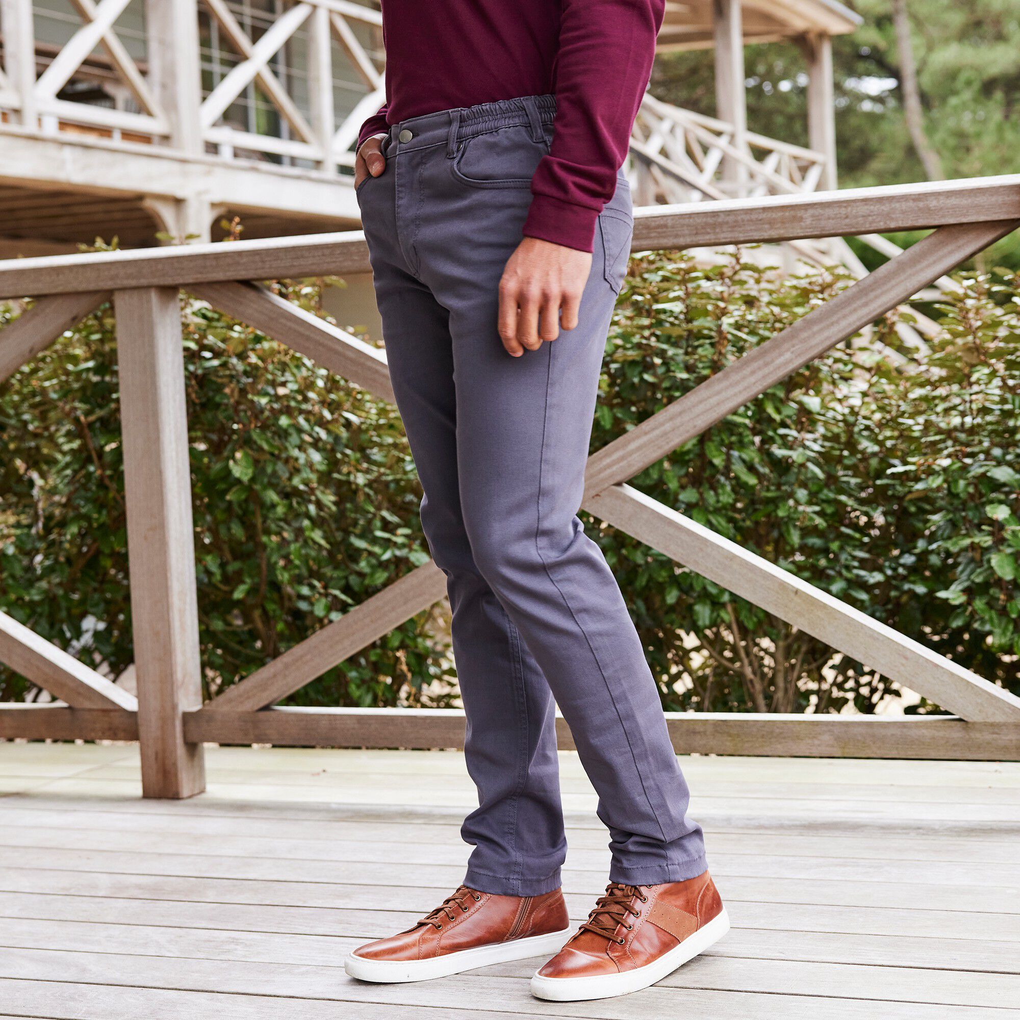 Pantalon droit 5 poches twill coton extensible