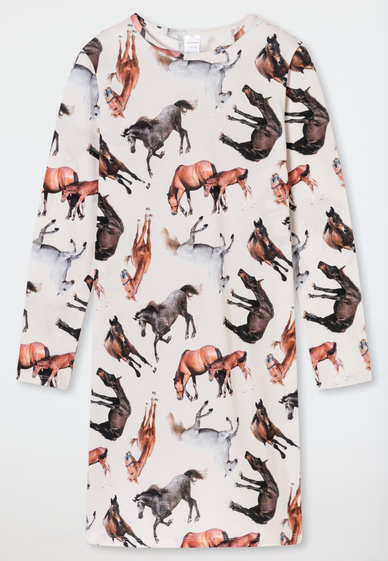 Nachthemd langarm Organic Cotton Pferde off-white - Horse World