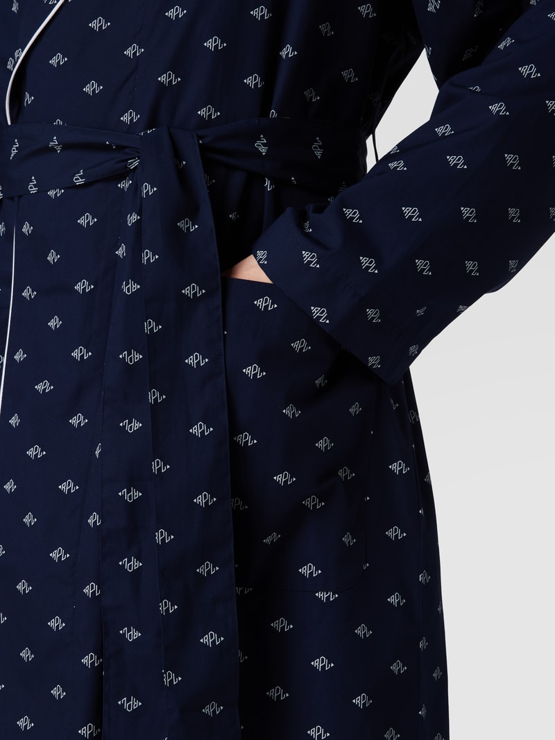 Bademantel mit Allover-Label-Muster Modell 'Terry' in dunkelblau