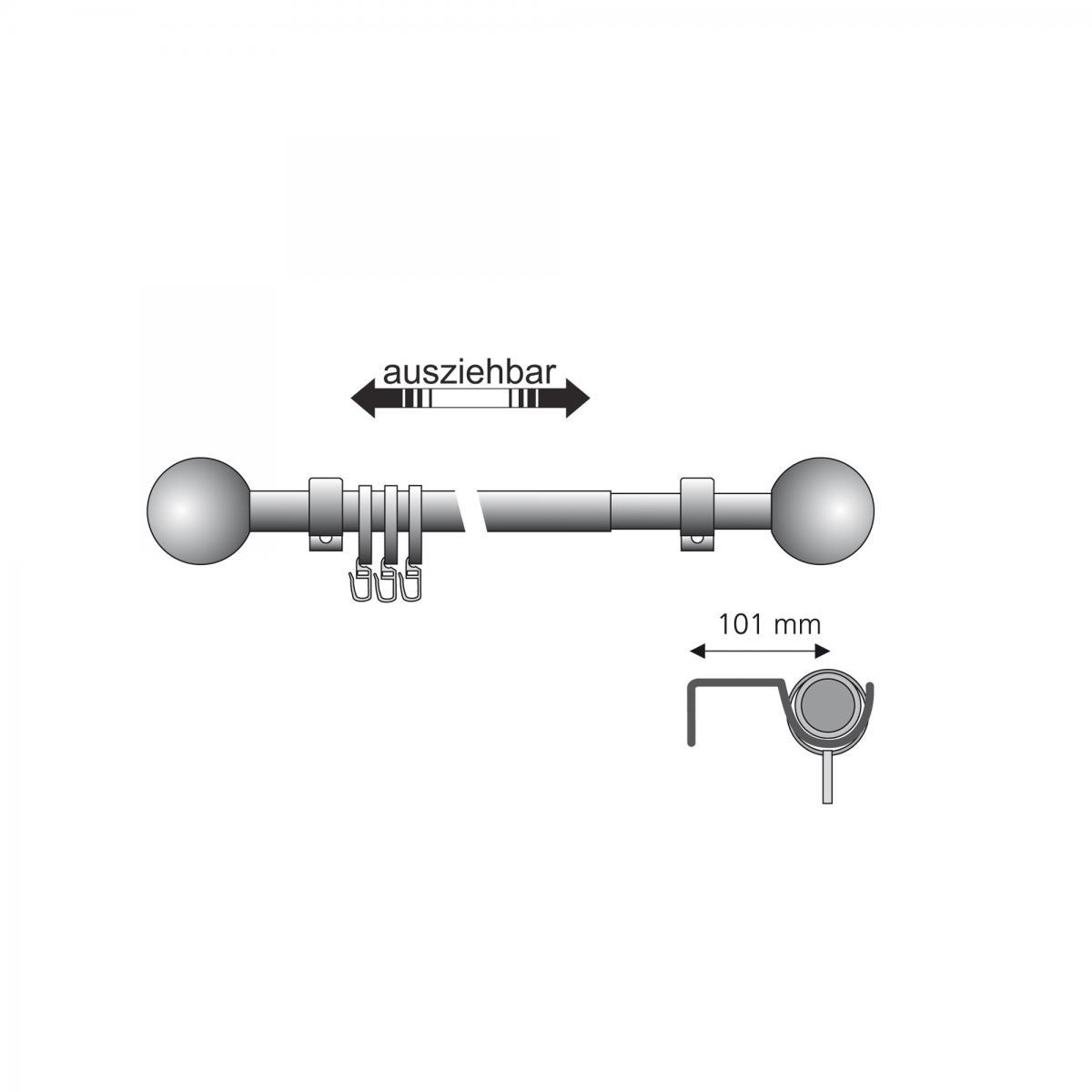 Bella Casa Gardinenstange, Stilgarnitur, Komplettgarnitur - Modern line 16 mm Kugel 120-200 cm ausziehbar, edelstahl-optik