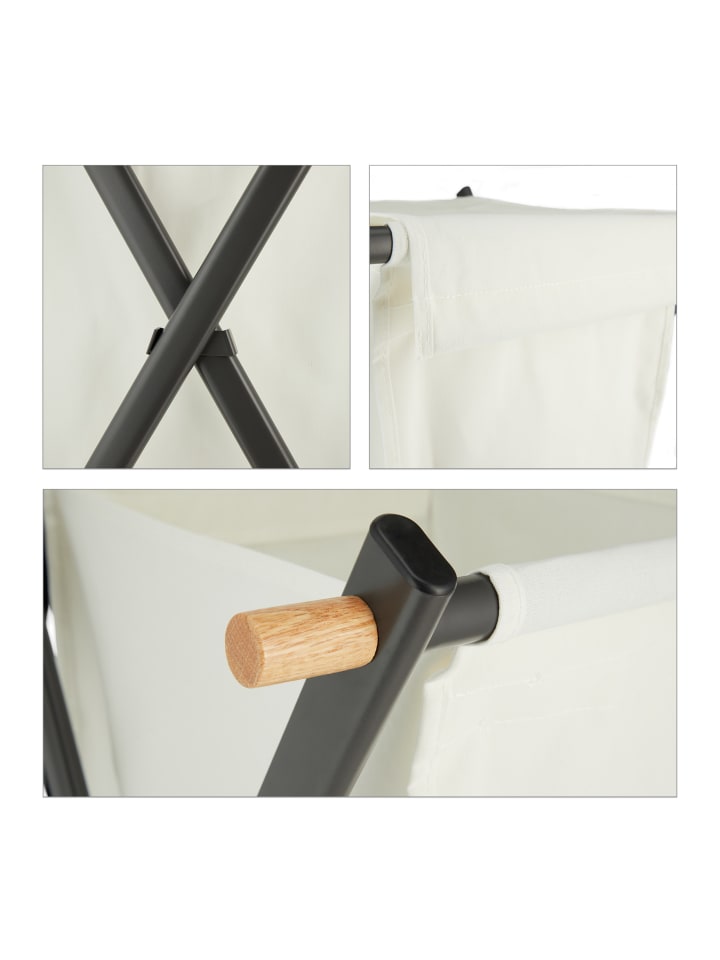 relaxdays Wäschekorb in Creme/ Anthrazit - (B)45 x (H)71 x (T)42 cm günstig kaufen onesize