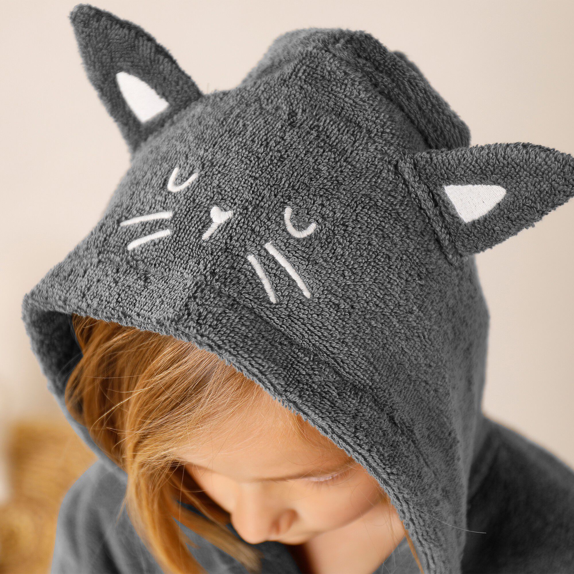 Peignoir de bain enfant personnalisable chat à capuche