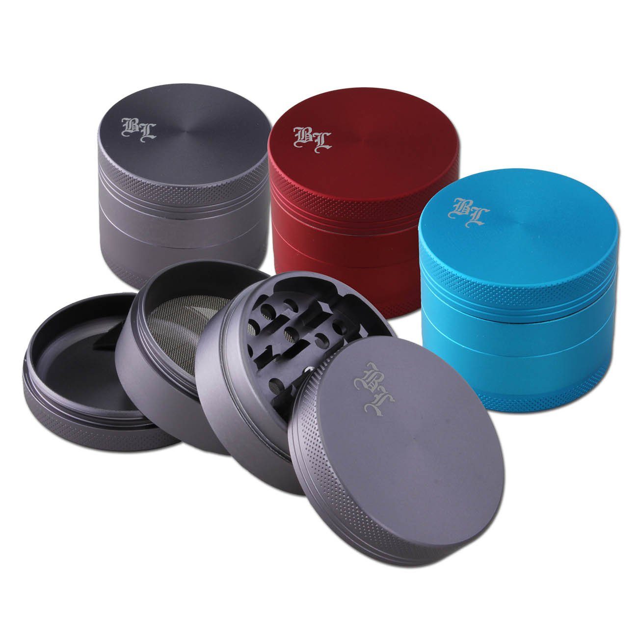 Black Leaf Gewürzmühle Black Leaf Aluminium Grinder 4-tlg. seidenmatt manuell, hochwertiges Aluminium
