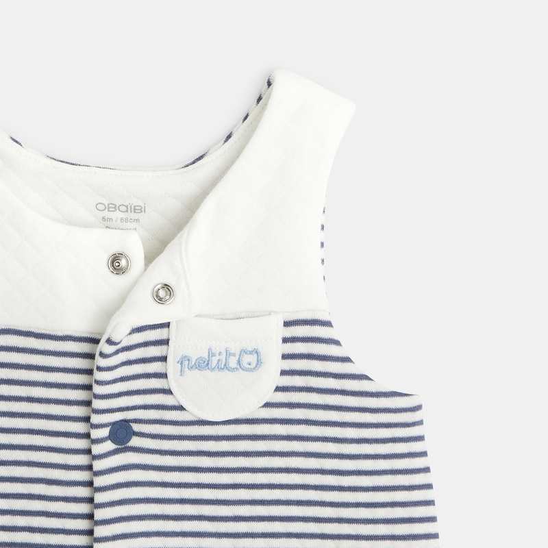 Salopette maille fantaisie et body col polo bleue naissance