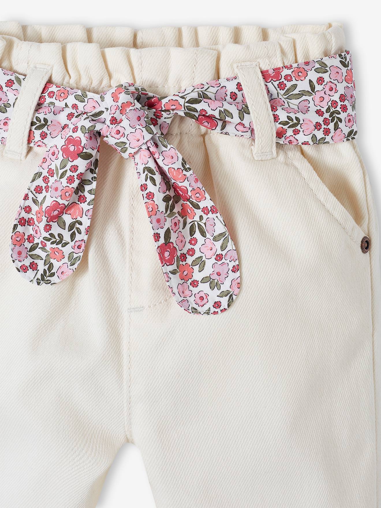 Vertbaudet Baby Paperbag-Hose mit Stoffgürtel - wollweiß
