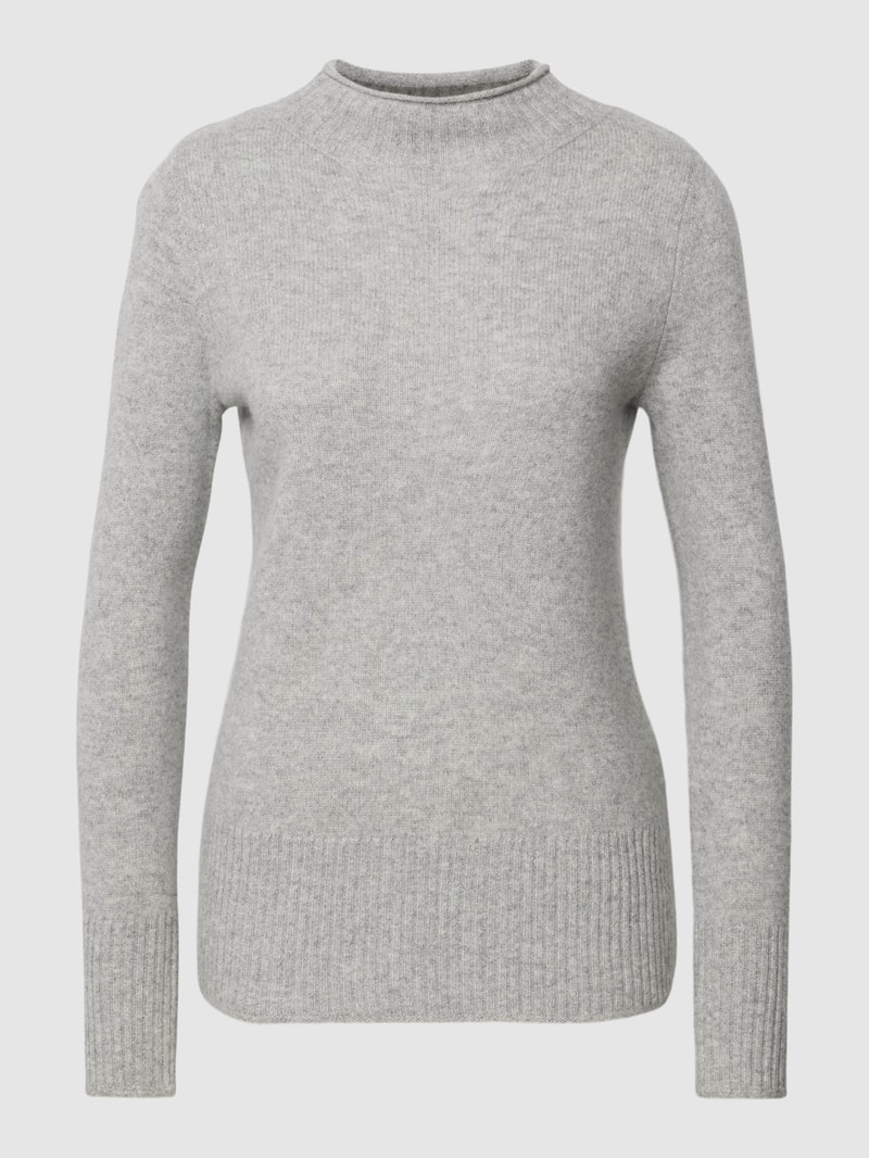Strickpullover aus Wolle mit Stehkragen in mittelgrau meliert