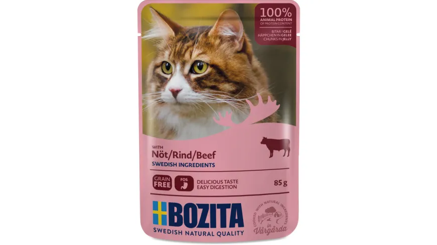 BOZITA Katzennassfutter Pouch Häppchen in Gelee mit Rind 85 g