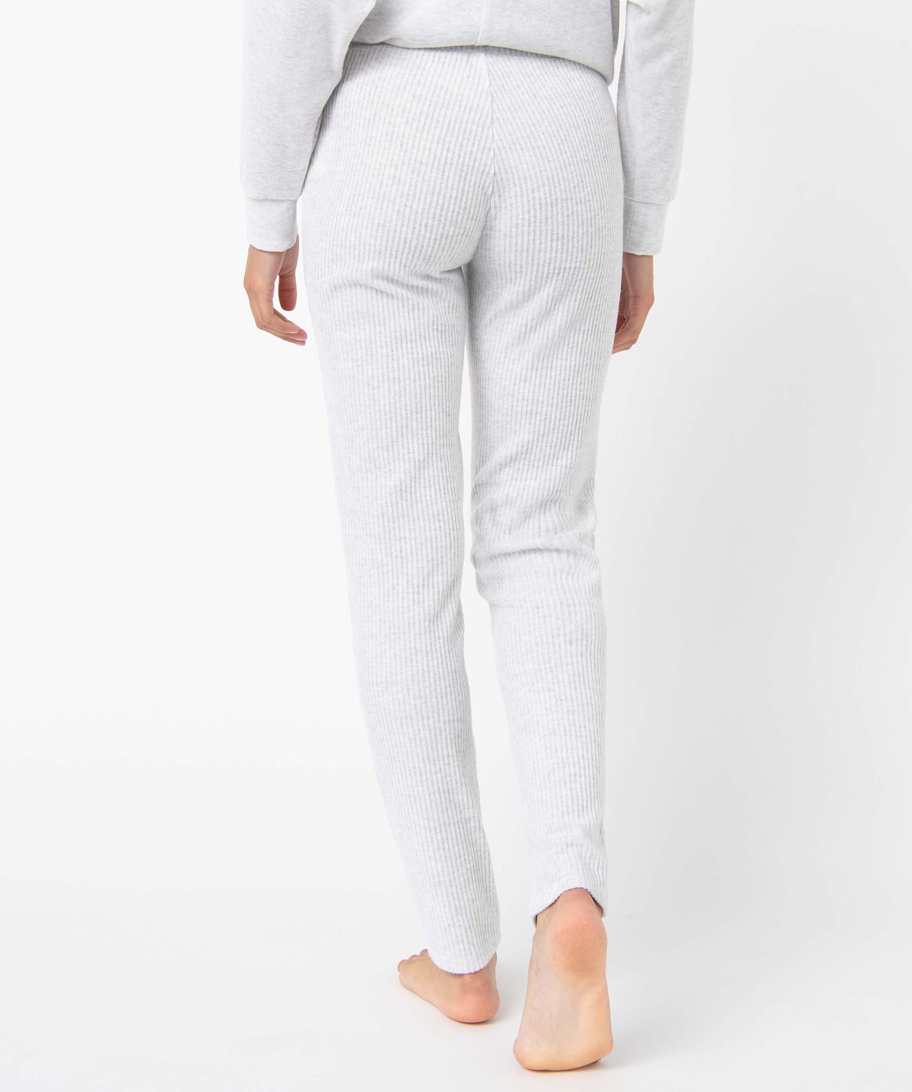 Pantalon de pyjama femme en maille ctelée gris clair | GEMO