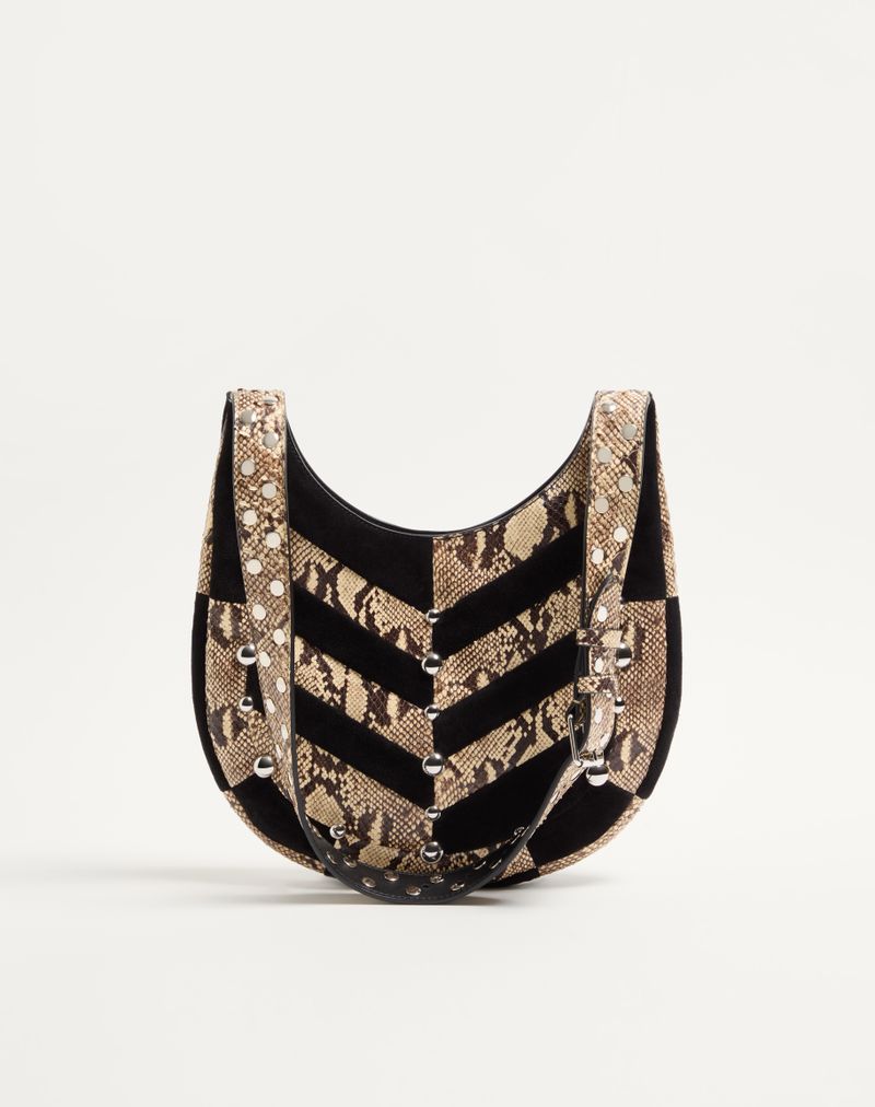 Valentino Garavani Hobo Lille Python og Ruskind Chevron Hobo Taske med Nitter