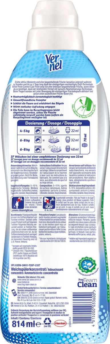 Weichspüler Fresh Control Cool Fresh 37 WL, 0,814 l