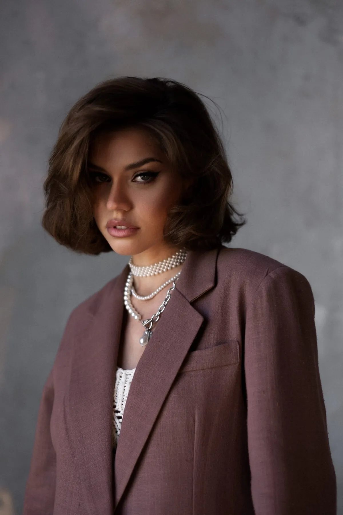 BOHEMAİ  Braunes Ponte-Leinen-Blazer-Jacken-Set