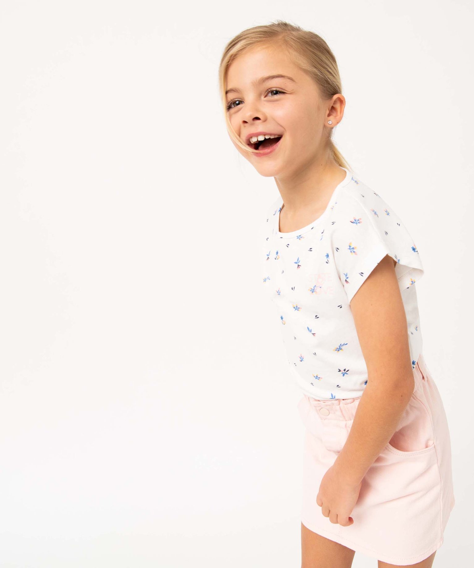 Tee-shirt fille à motifs fleuris coupe loose ecru | GEMO