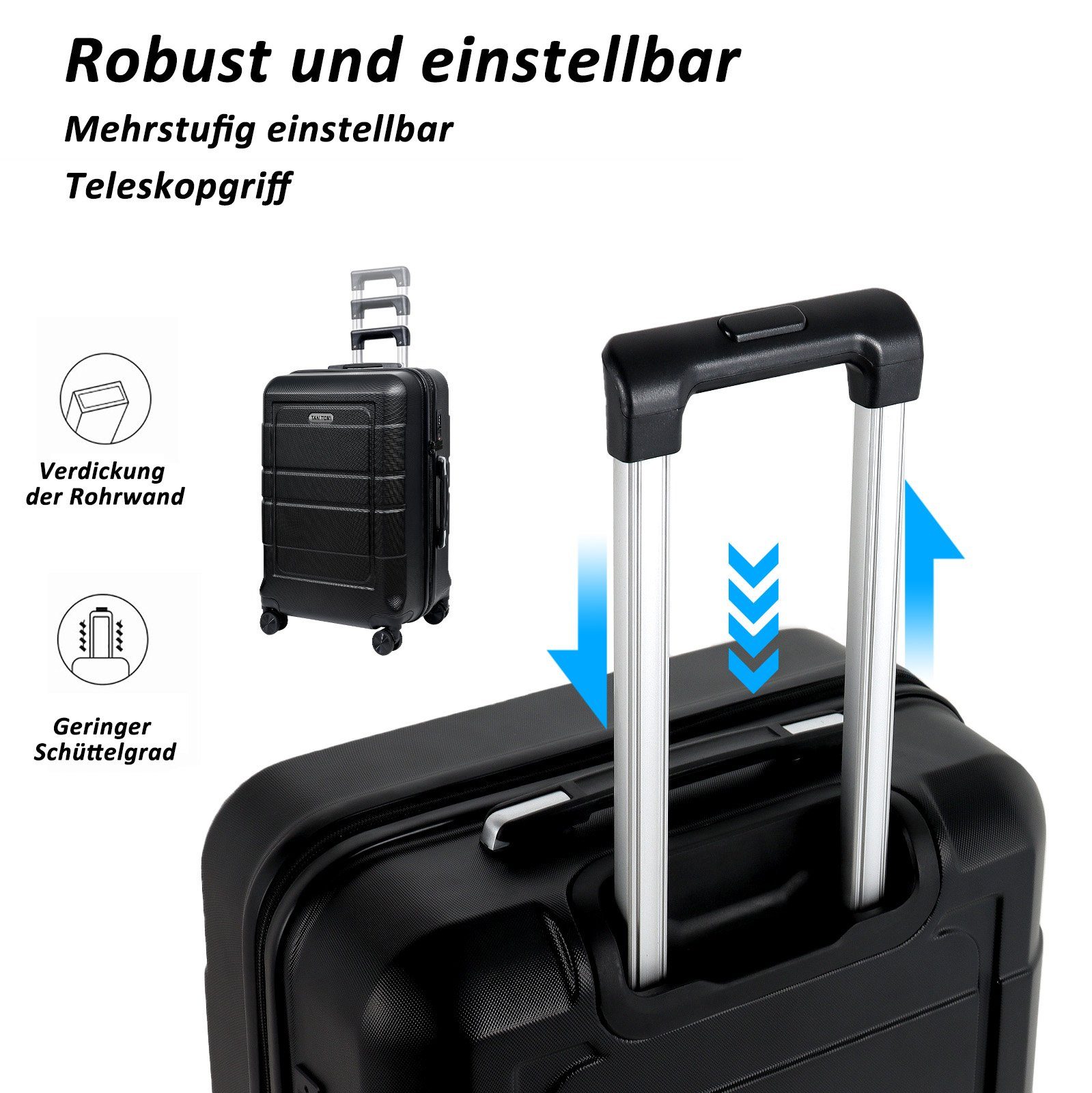 TAN.TOMI Hartschalen-Trolley Kofferset Hartschale Leicht Reisekoffer ABS+PC Erweiterbar Haltbar, 4 Rollen, Trolley Handgepäck Große Kapazität mit 4 Rollen und TSA Schloss