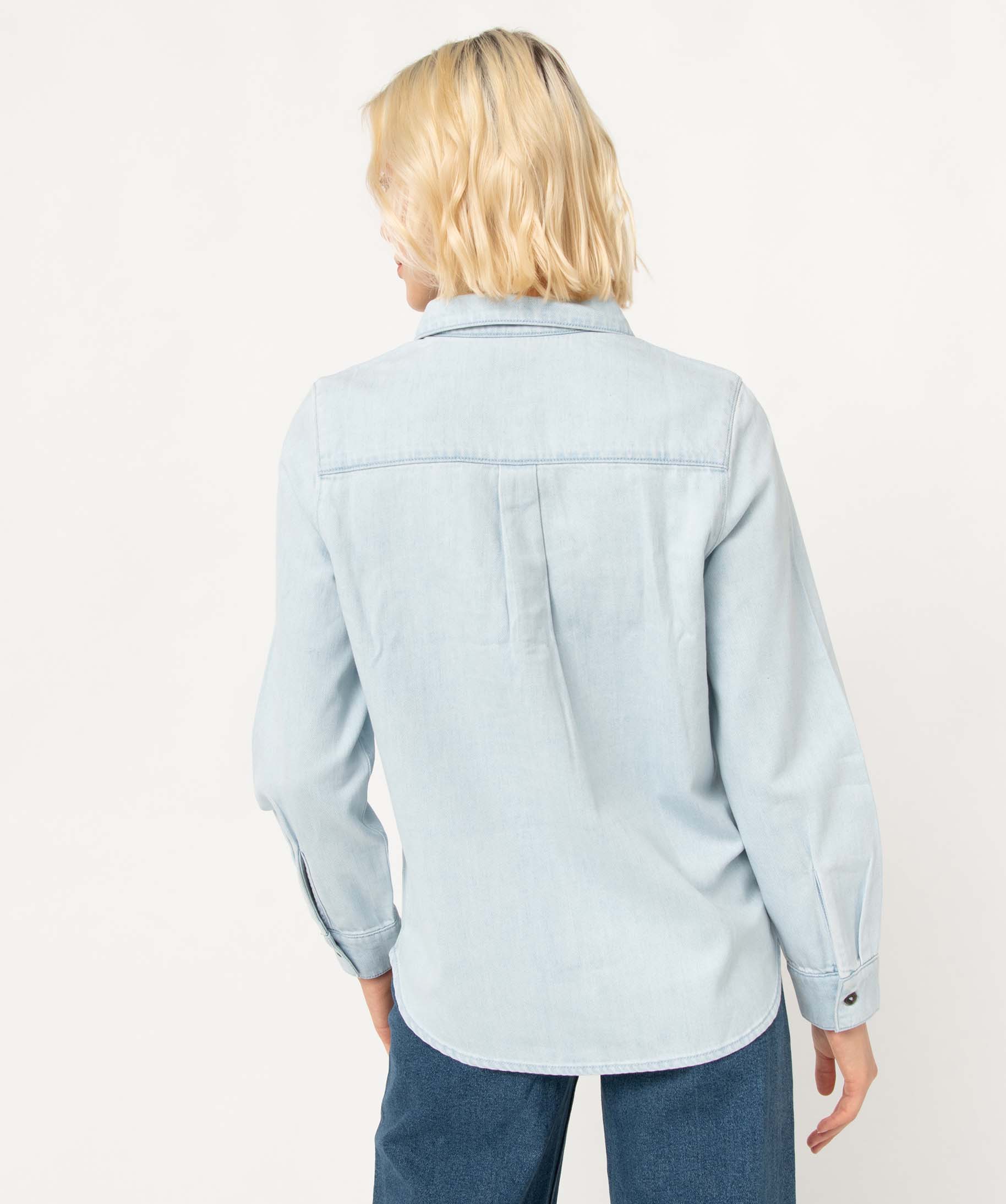 Chemise femme en jean délavé avec poches poitrine denim | GEMO