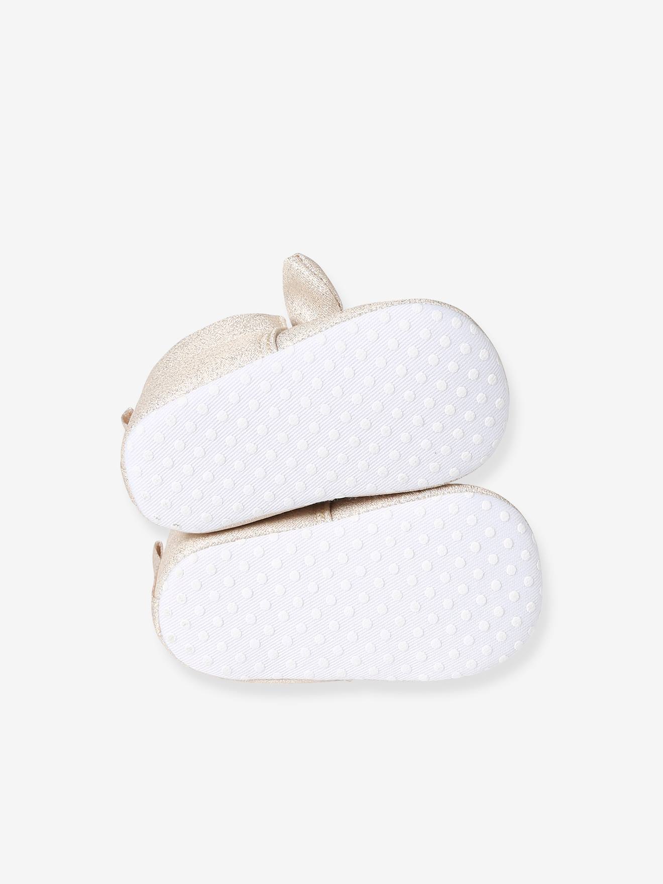 Chaussons souples avec noeud bébé or
