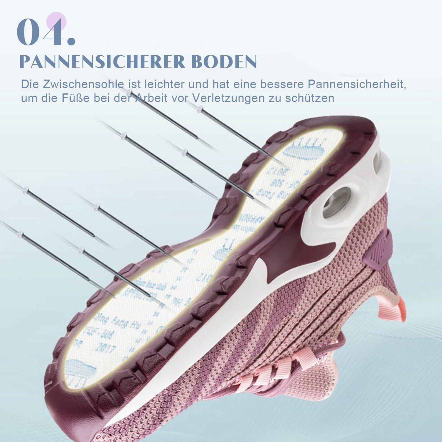 Daisred Damen Luftkissen Arbeitsschuhe Leicht mit Stahlkappe Sicherheitsschuh