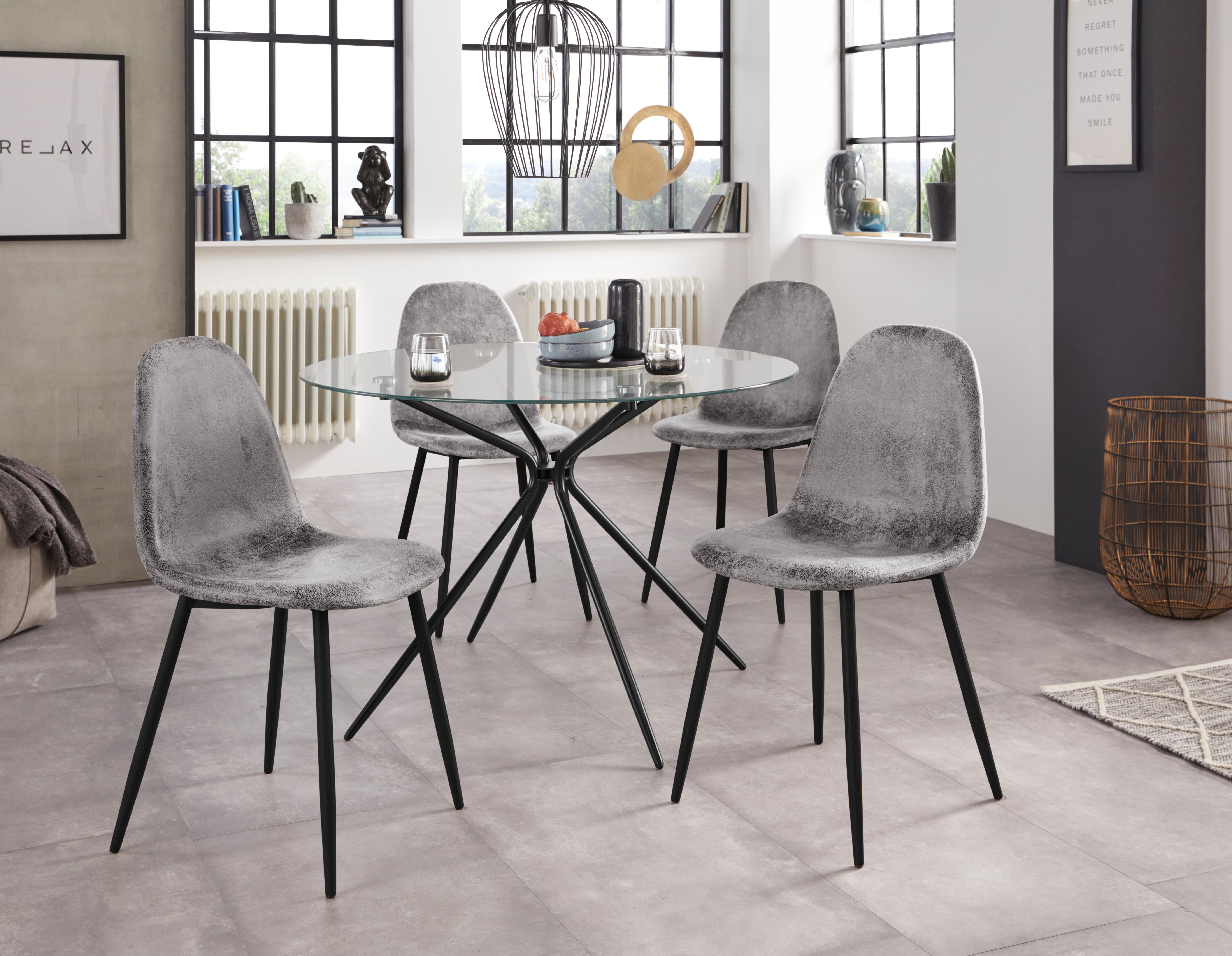 INOSIGN Glastisch Silvi, rund, Ø 110 cm, schwarzes Metallgestell