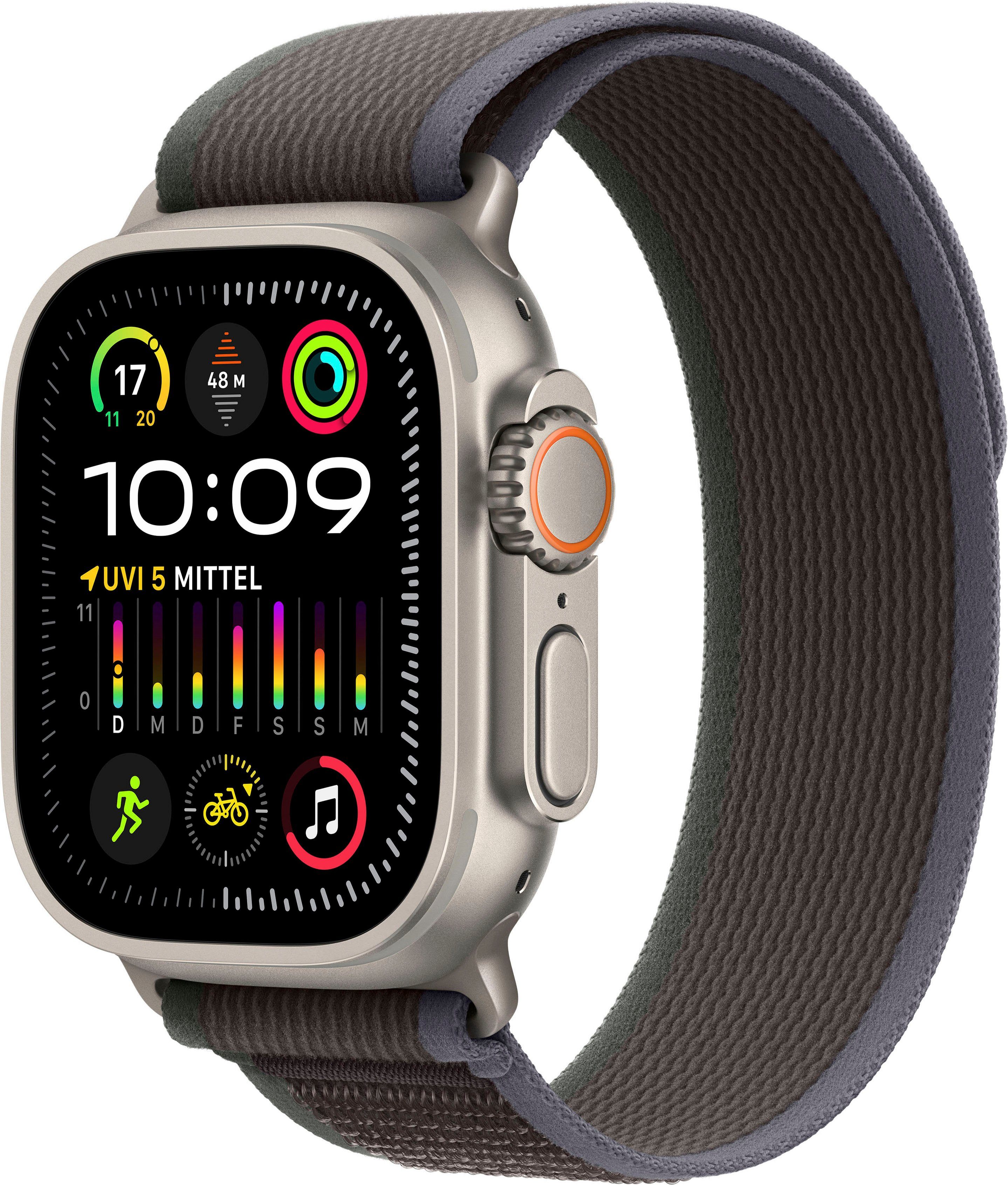 Apple Watch Ultra 2 GPS 49 mm + Cellular Titanium M/L Smartwatch (4,9 cm/1,92 Zoll, Watch OS 10), Trail Loop