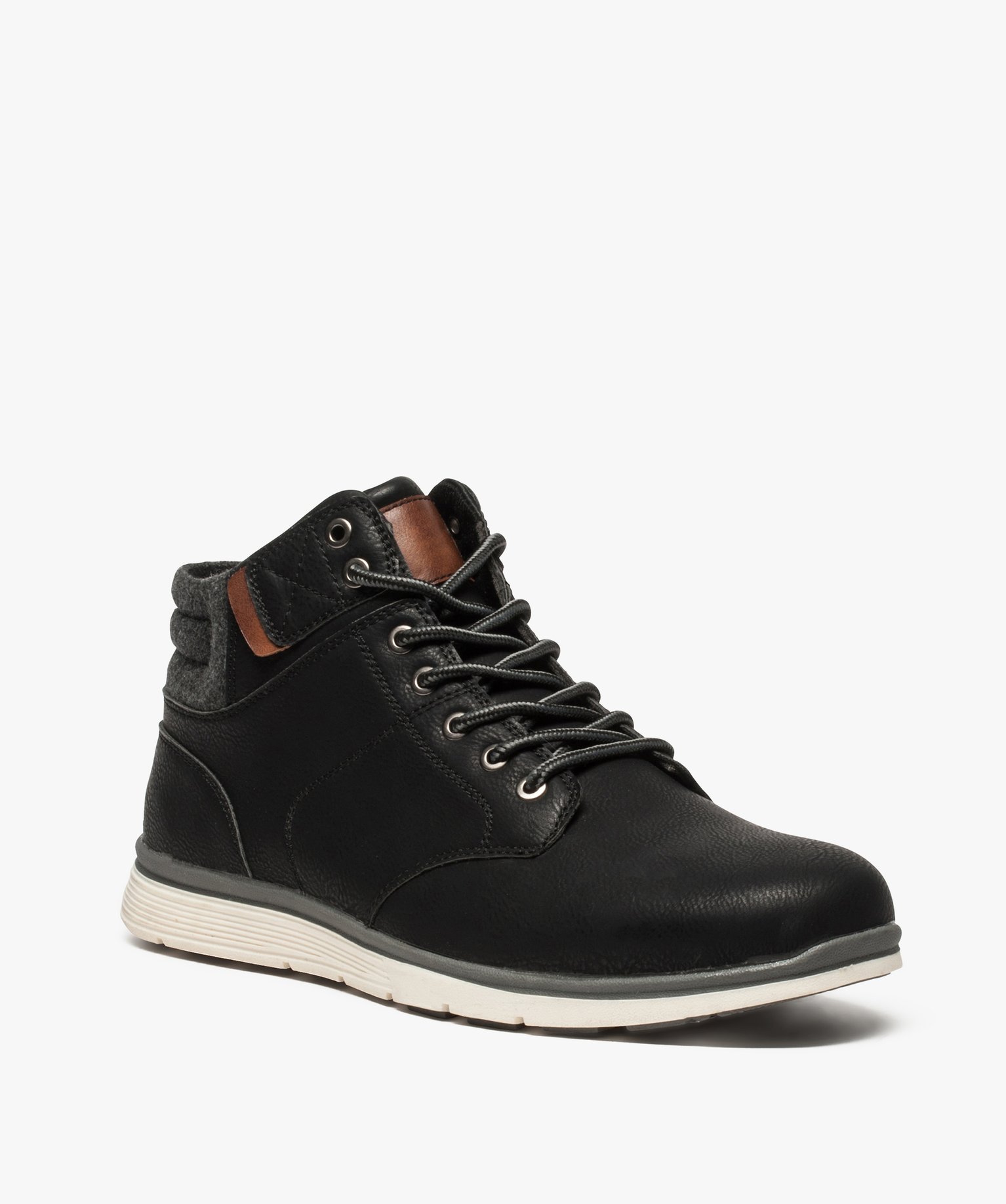 Baskets homme semi-montantes avec col rembourré en tissu noir | GEMO