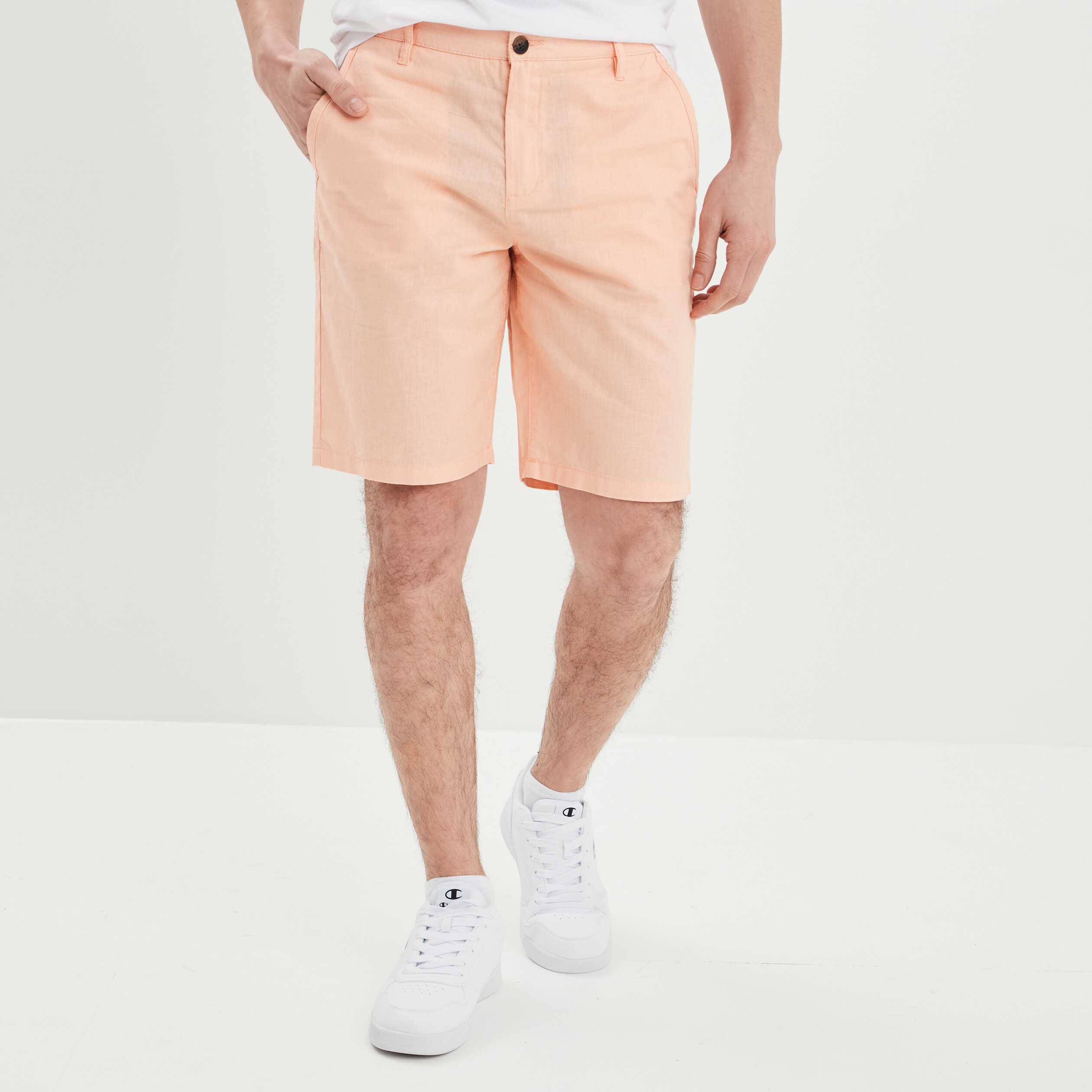 Short chino droit lin majoritaire rose clair homme | La Halle