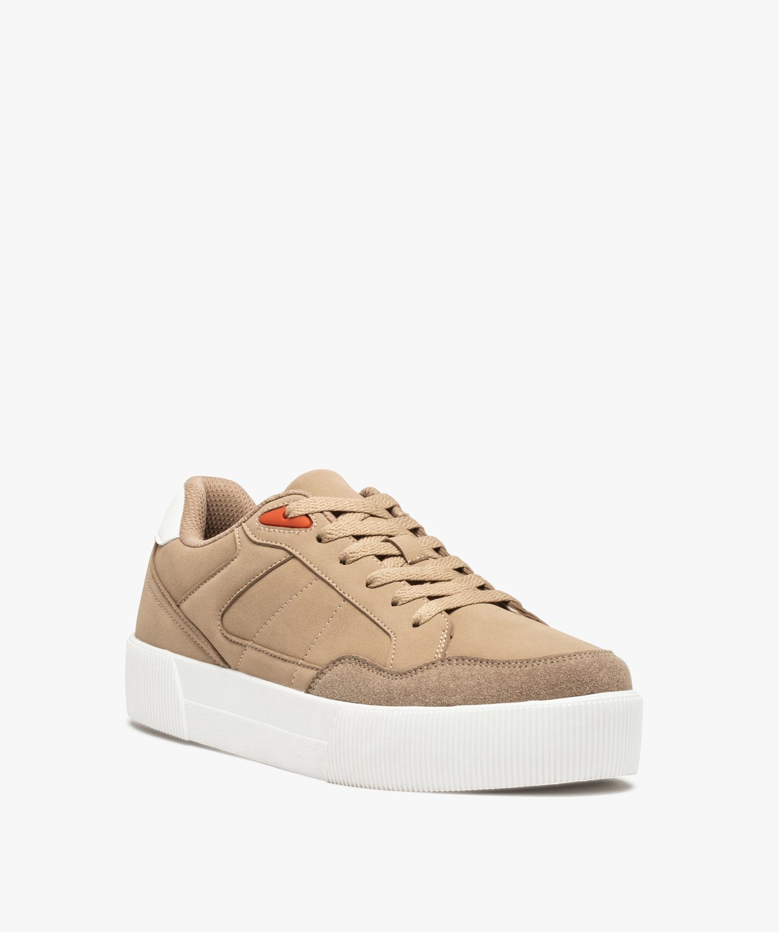 Baskets homme unies à tige basse fermeture lacets beige | GEMO