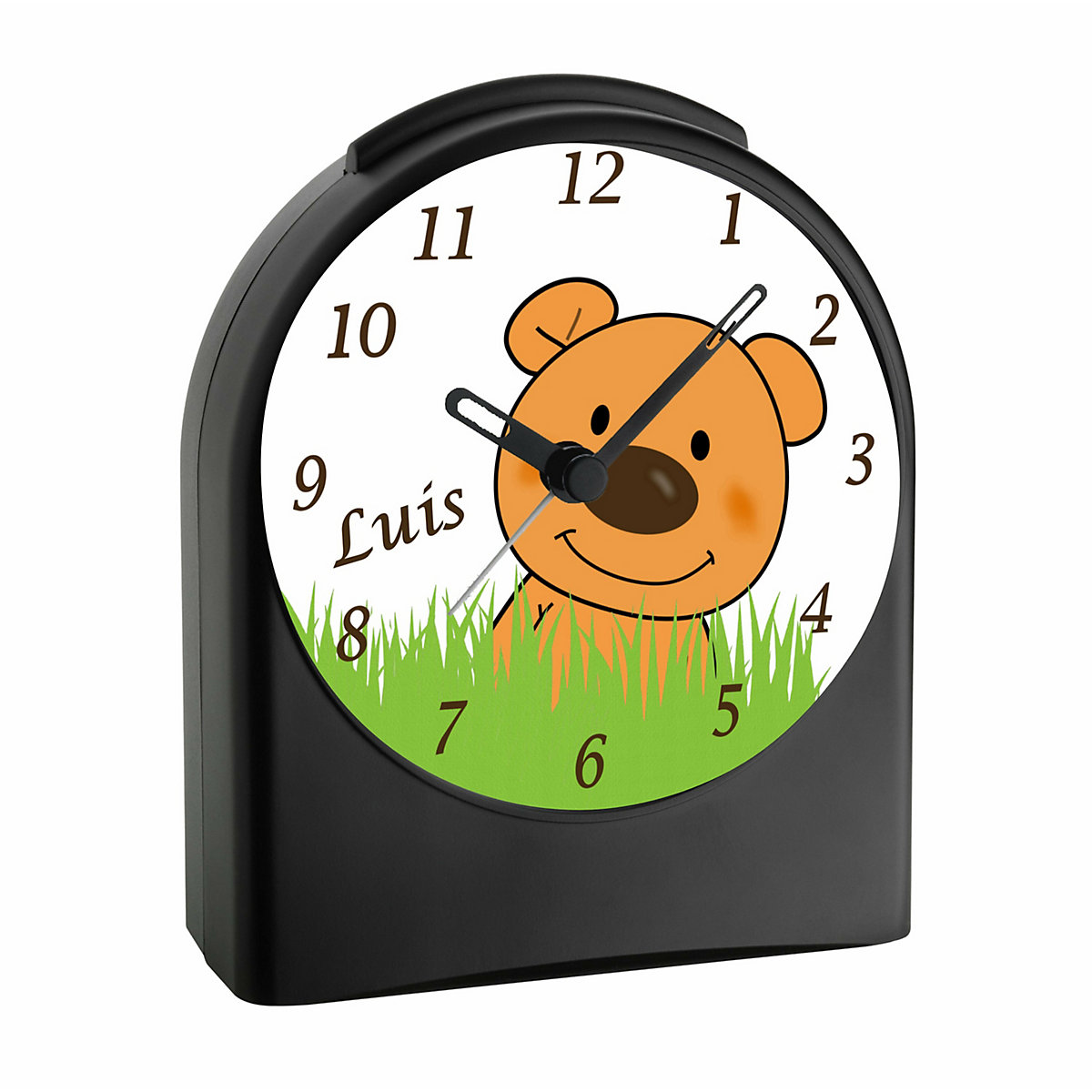 Kinder Funkwecker personalisiert mit Namen Teddy Atom-/Funkuhr, 12-Stunden-Anzeigeformat, Schlummerfunktion, Nachtlicht, Geräuschlos/Ohne Ticken