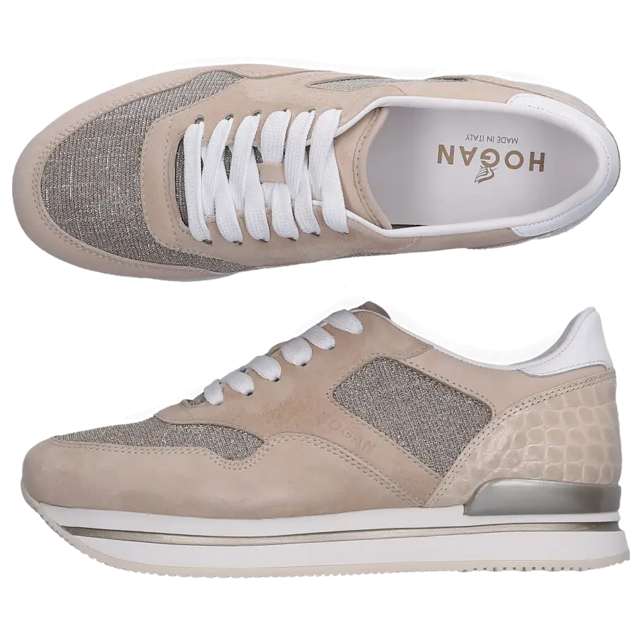Hogan - Sneaker low H222 Kalbsleder Materialmix Logo Prägung beige-kombi - beige