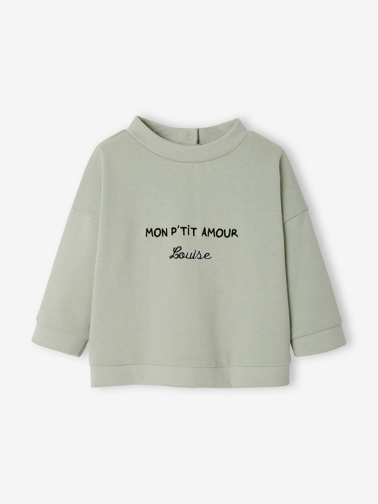 Sweat à message bébé personnalisable vert grisé