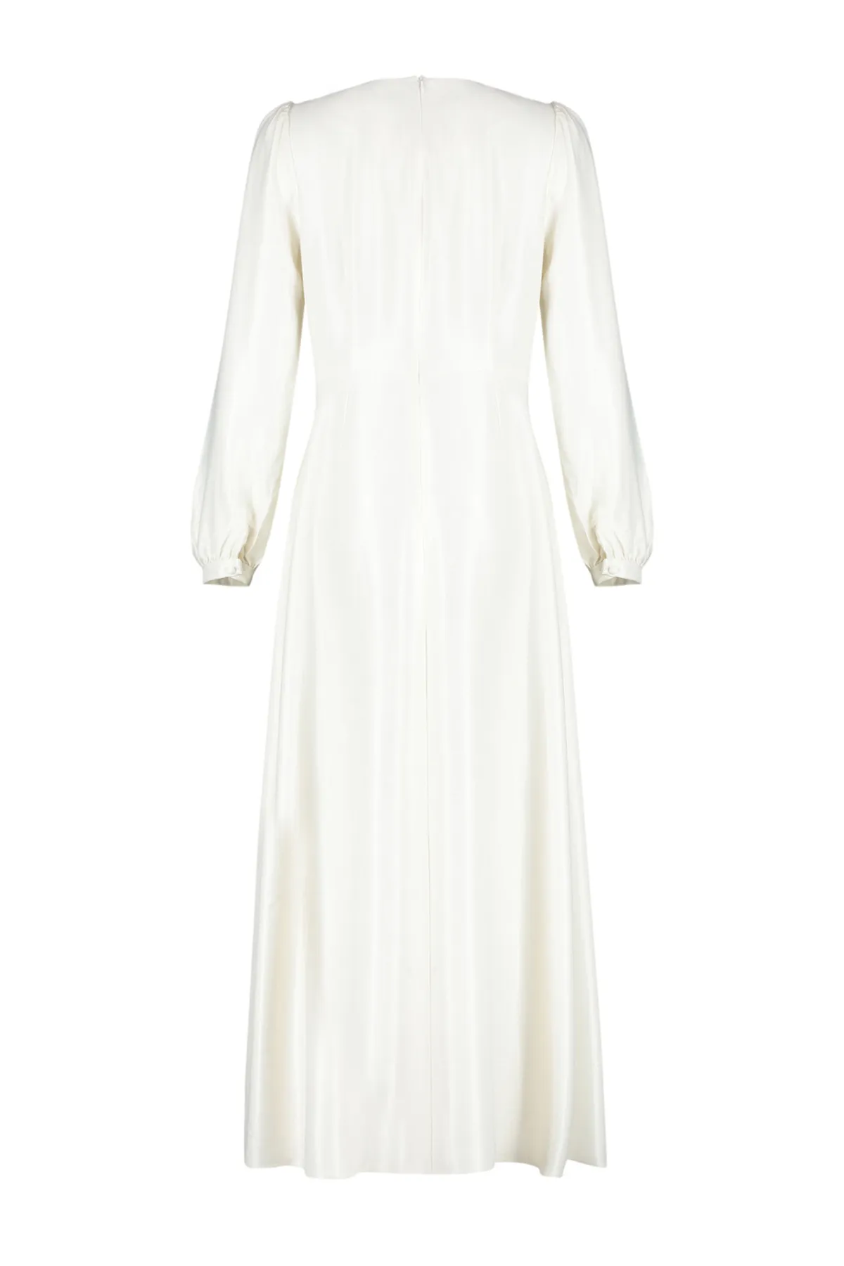 Trendyol Modest  Ecru Zweireihiges, detailliertes langes Hochzeits-/Besondere-Tag-Abendkleid TCTAW22EB0105