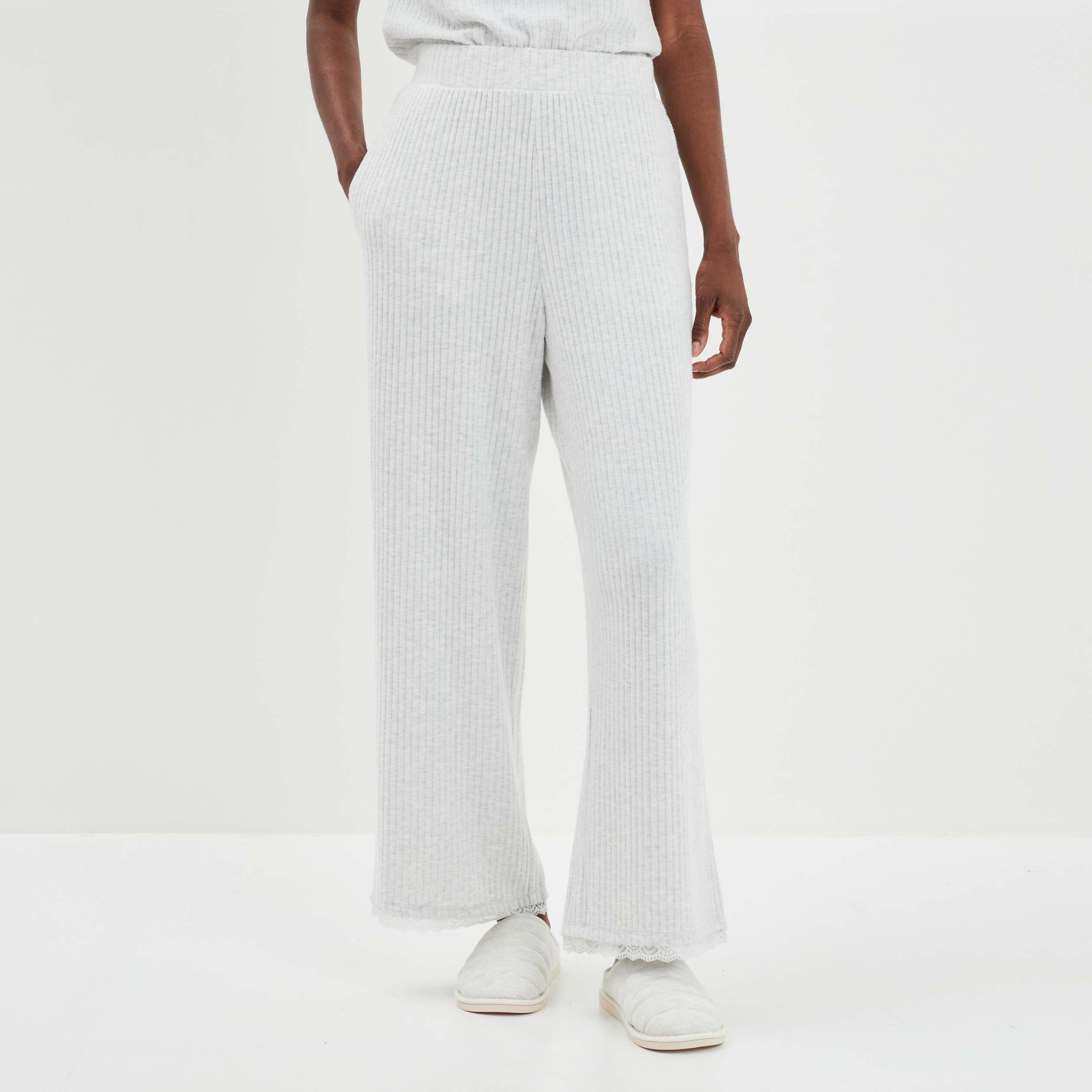Bas de pyjama pantalon côtelé gris clair femme | La Halle