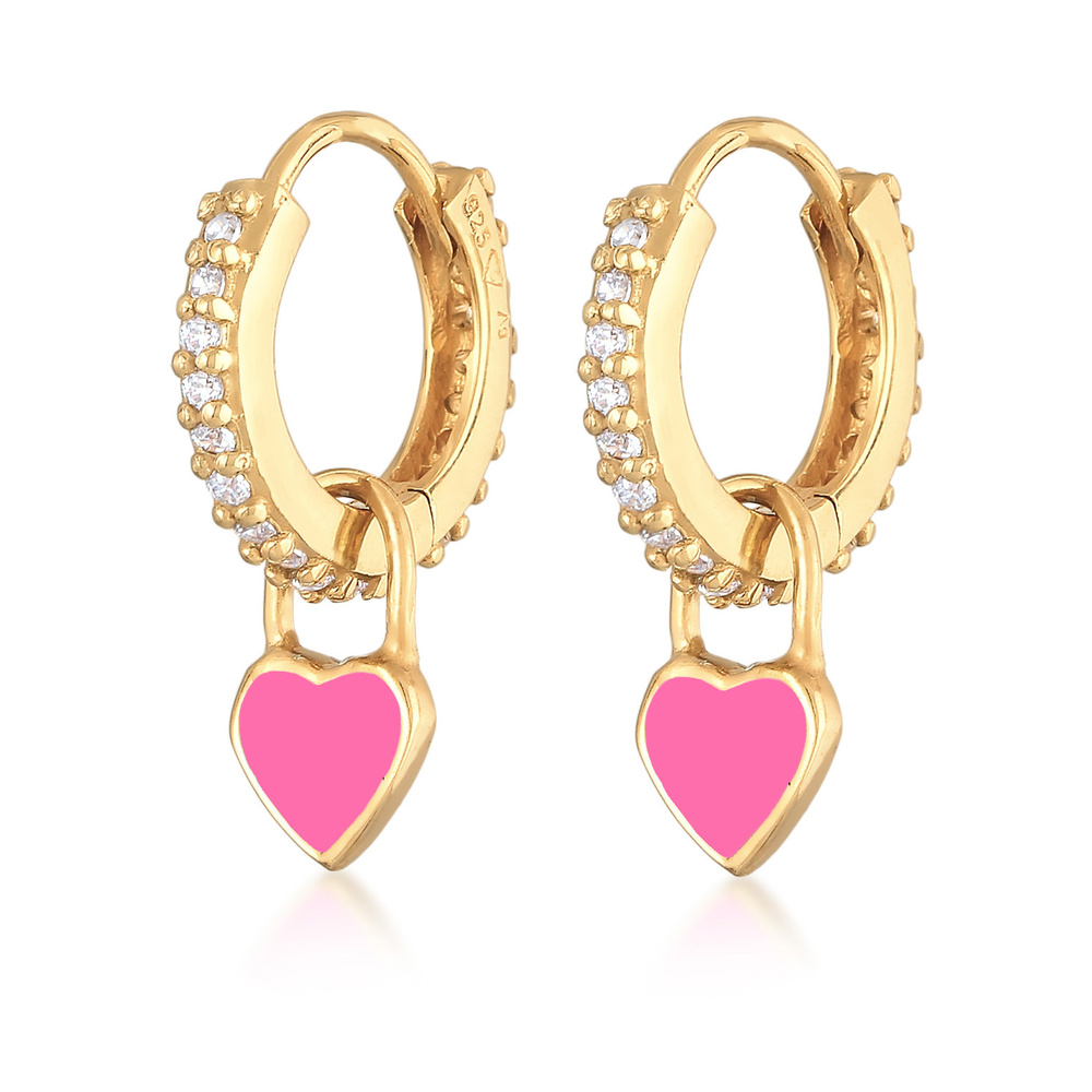 Elli Elli Boucles d'Oreilles Femmes Créoles Cœur pendentif avec émail bleu et zirconiu Boucles d'oreilles